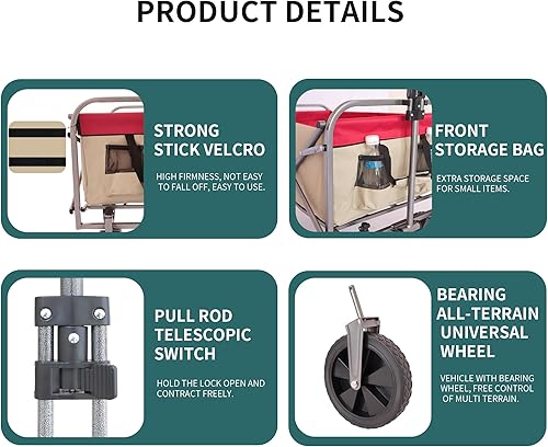 Miniatura 2 de Carro plegable para playa, carrito utilitario para exteriores, resistente, para jardín, portátil, con ruedas todo terreno y asa ajustable (blanco y