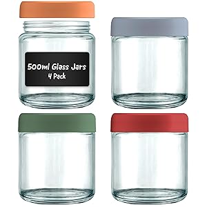 Overnight Oats Jar - 4 Pack 16oz / 500ml Vasos Yogurtera Con Tapa, Etiquetas Negras y Bolígrafo - Tarros Herméticos Reutilizables para Yogur, Salsas y Almacenamiento de Comida para Bebés