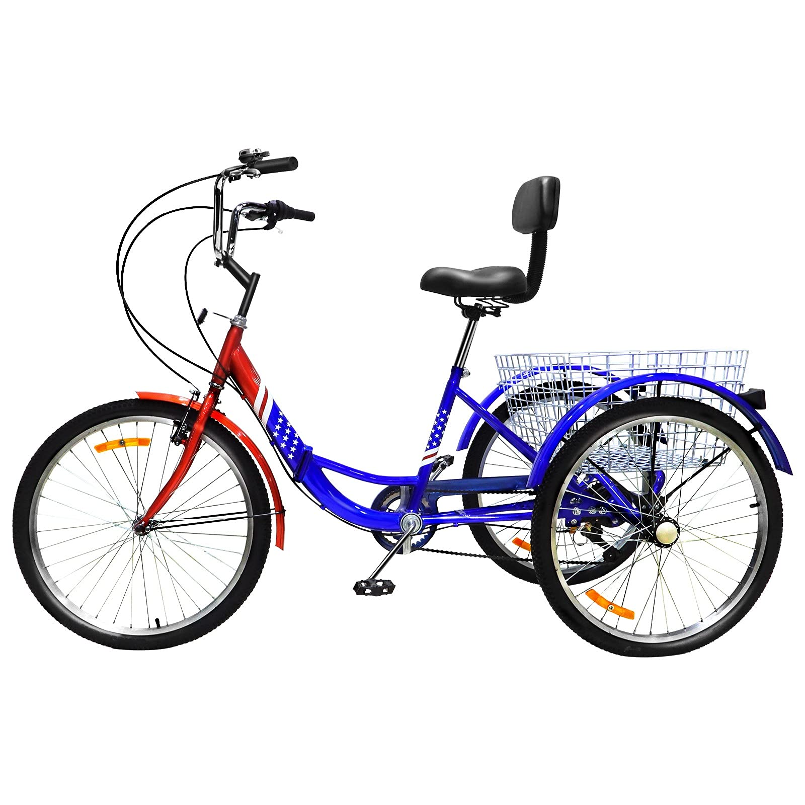 Adult Folding Tricycle 7 Speed Three Wheel Bikes, 24 inch 3Wheel