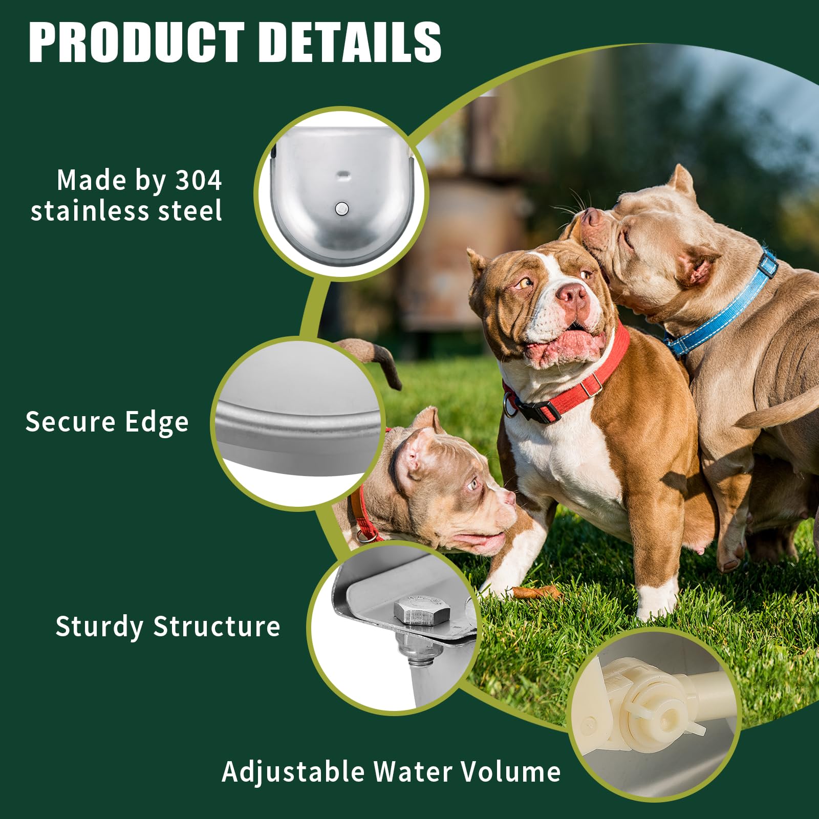 Cuenco automático de agua potable para animales, de acero inoxidable 304 con válvulas flotantes, manguera de tubo de 39 pulgadas, adaptador de 1/2 a 3/4 pulgadas, canal de agua para perro