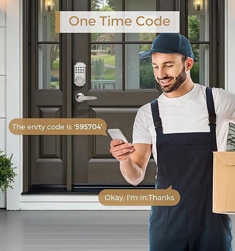 Miniatura 4 de Cerradura inteligente para puerta de entrada sin llave con juego de 2 manijas  100 códigos de usuario y código de acceso único  Teclado electrónico