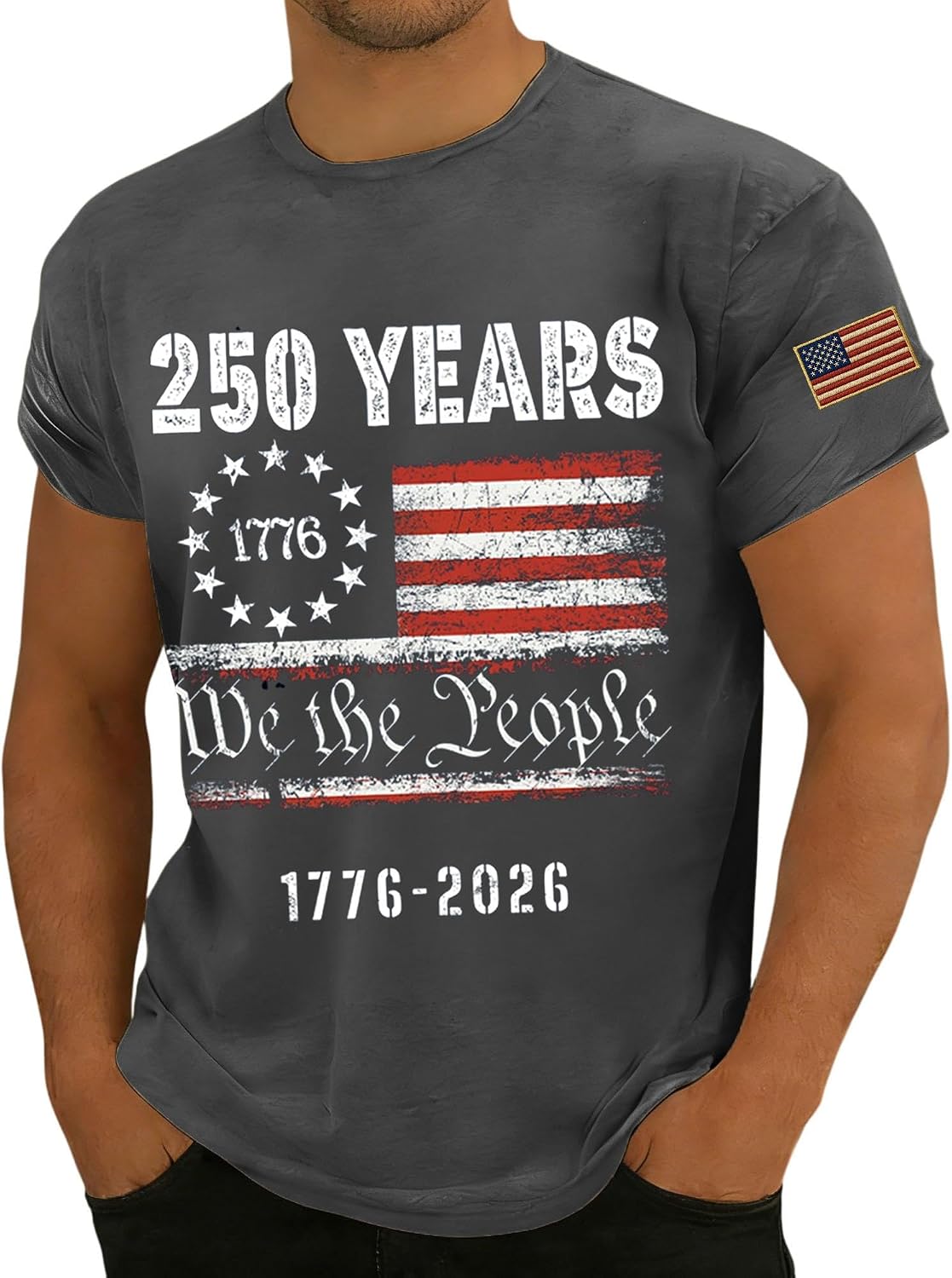RTRDE Men's American Flag Shirt Short Sleeve 1776-2026 250th Anniversary We The People USA Print Patriotic Shirt, S-4XL