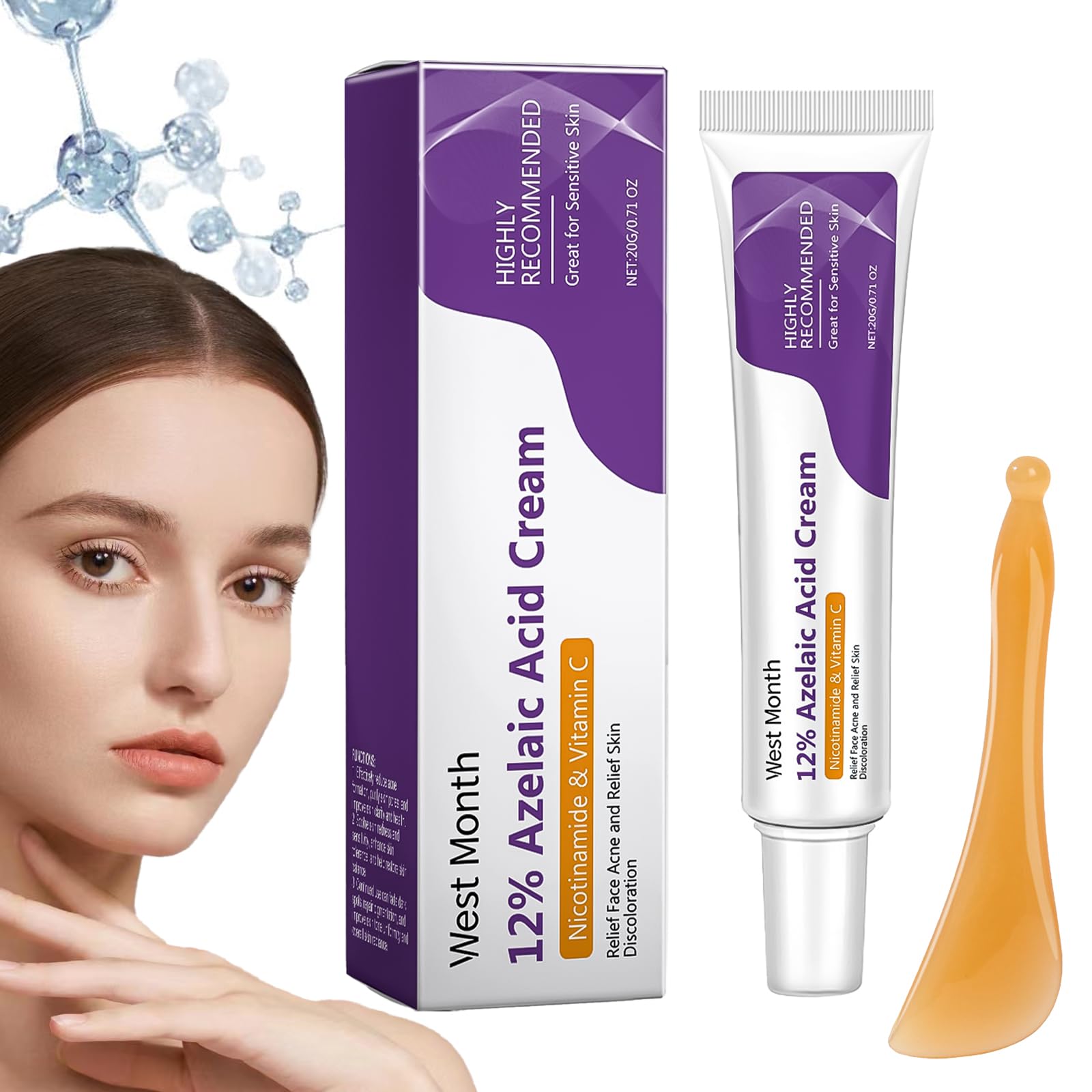  20g Azelaic Acid 12% Feuchtigkeitsspendender Reparaturcreme für das Gesicht - Stabilisierender Massagestab zur Hautrepa