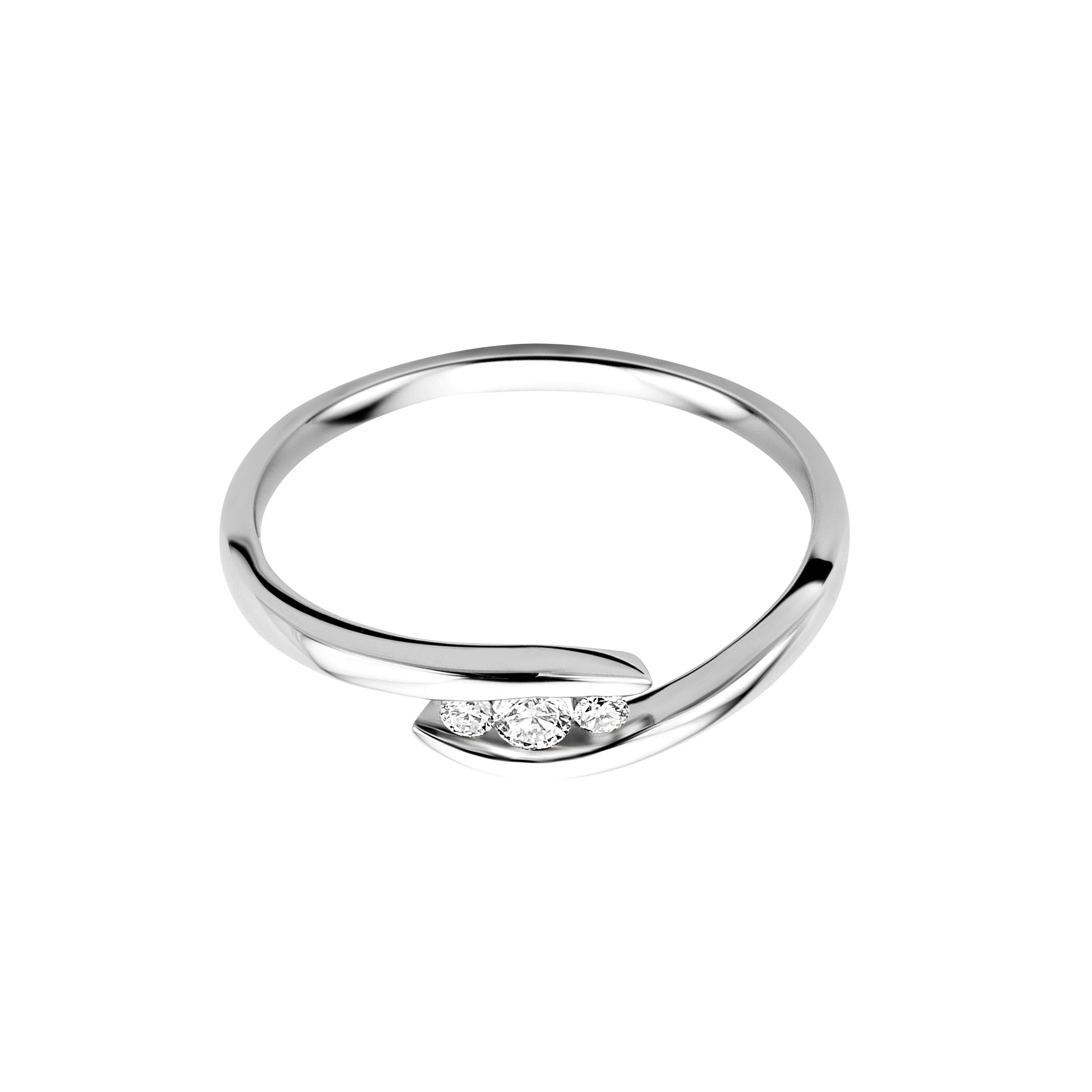 OROVI Anillo de mujer de oro blanco de 0,10 quilates con diamante Trilogy, anillo de compromiso de oro de 9 quilates (375) y diamantes brillantes, Oro, Diamante
