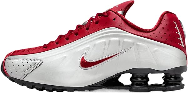 Nike Shox R4 Zapatos para Hombre (Plateado Metálico/Negro/Rojo Team)