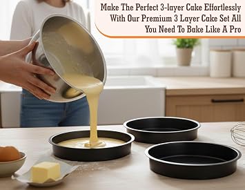8 Inch Cake Tin Set – 3-Layer 20cm Non-Stick Round Sandwich Tins for Baking, Rainbow & Ombre Cakes – Oven & Dishwasher Safe, Stackable Birthday Wedding Baking Layer Tray Set
