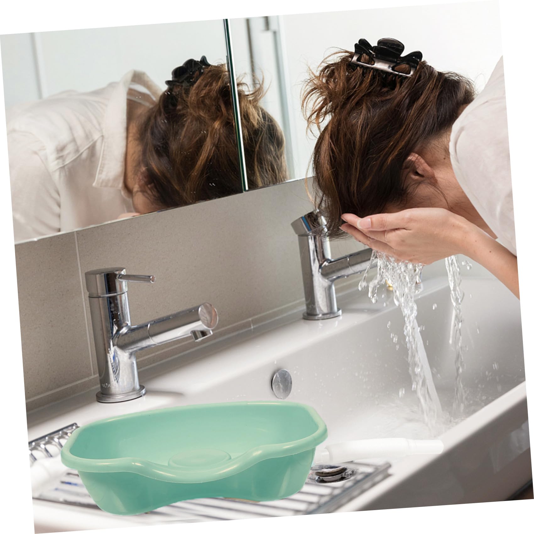 MAGICLULU Lavatesta Portatile per Persone Allettate, Lavabo Ergonomico in Plastica Verde Pistone Blocca Scarico, Ciotola per Shampoo Casa, Assistenza Anziani, Donne Incinte