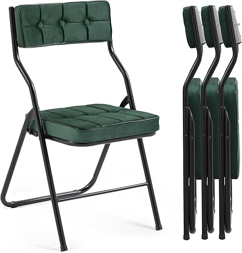 Miniatura 18 de HOMEFUN Paquete de 4 sillas plegables acolchadas, sillas de comedor plegables con cojín, asiento adicional portátil y ensamblado para invitados,