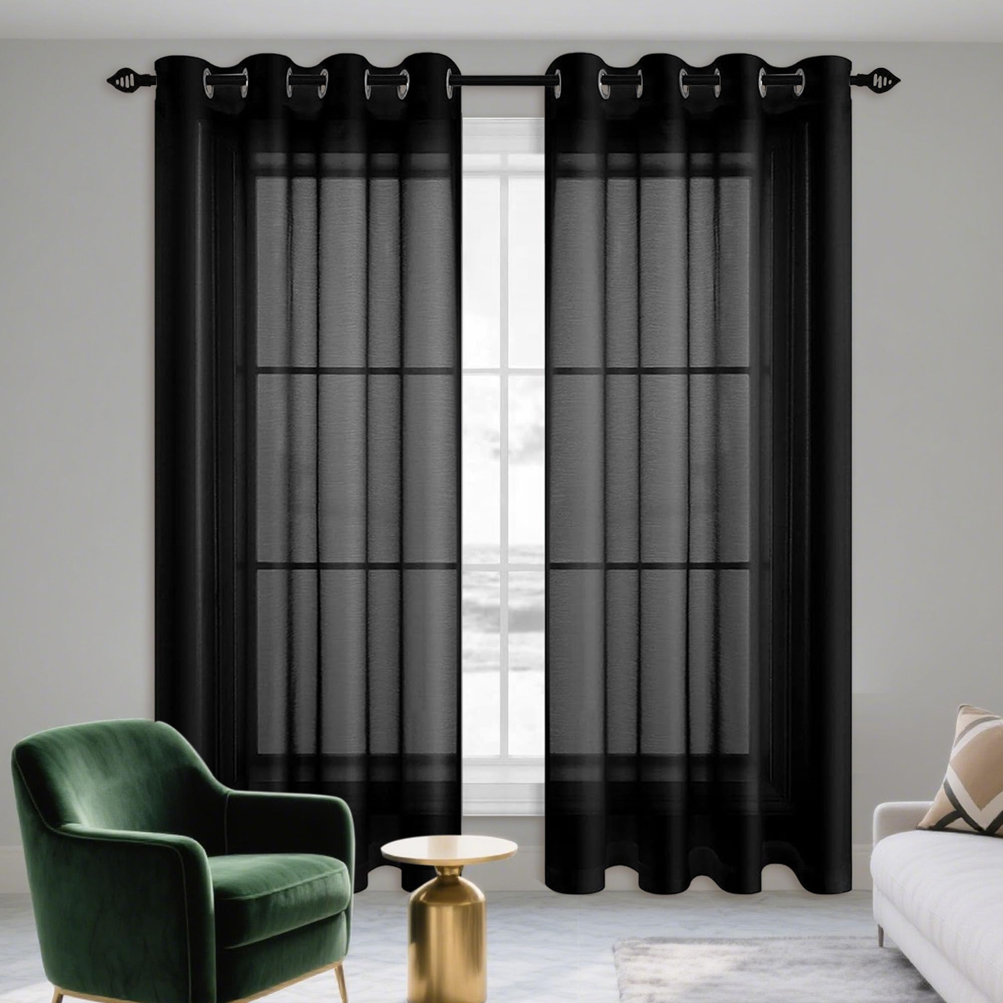 Rideau voilage moderne noir pour sublimer la lumière du salon et de la chambre