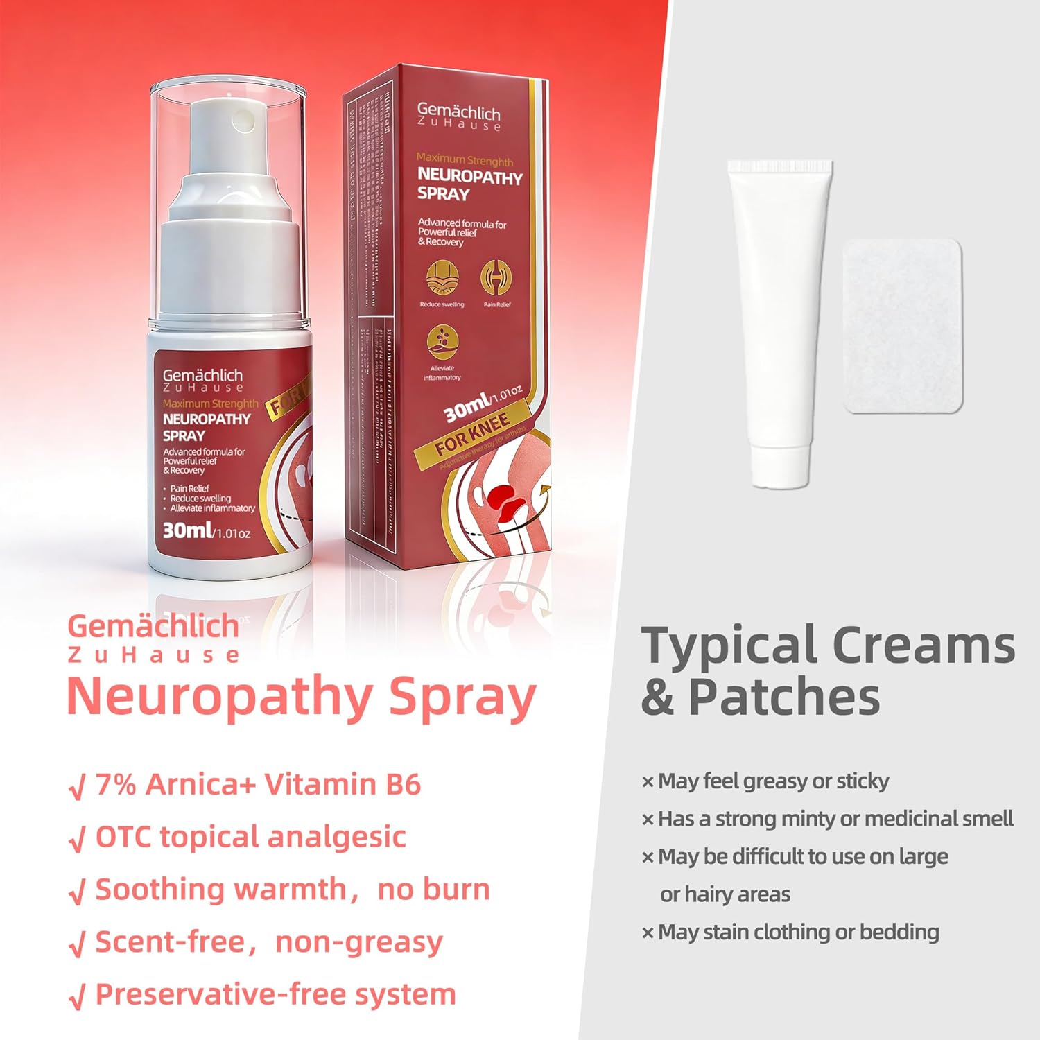 NDC Listed Knee Pain Relief Arnica Spray - Maximum Strength Arnica for Bone on Bone Sensation - Deep Warming Mist for Meniscus Stiffness Swelling and Bruises - Quick Dry for Runners 30 mL