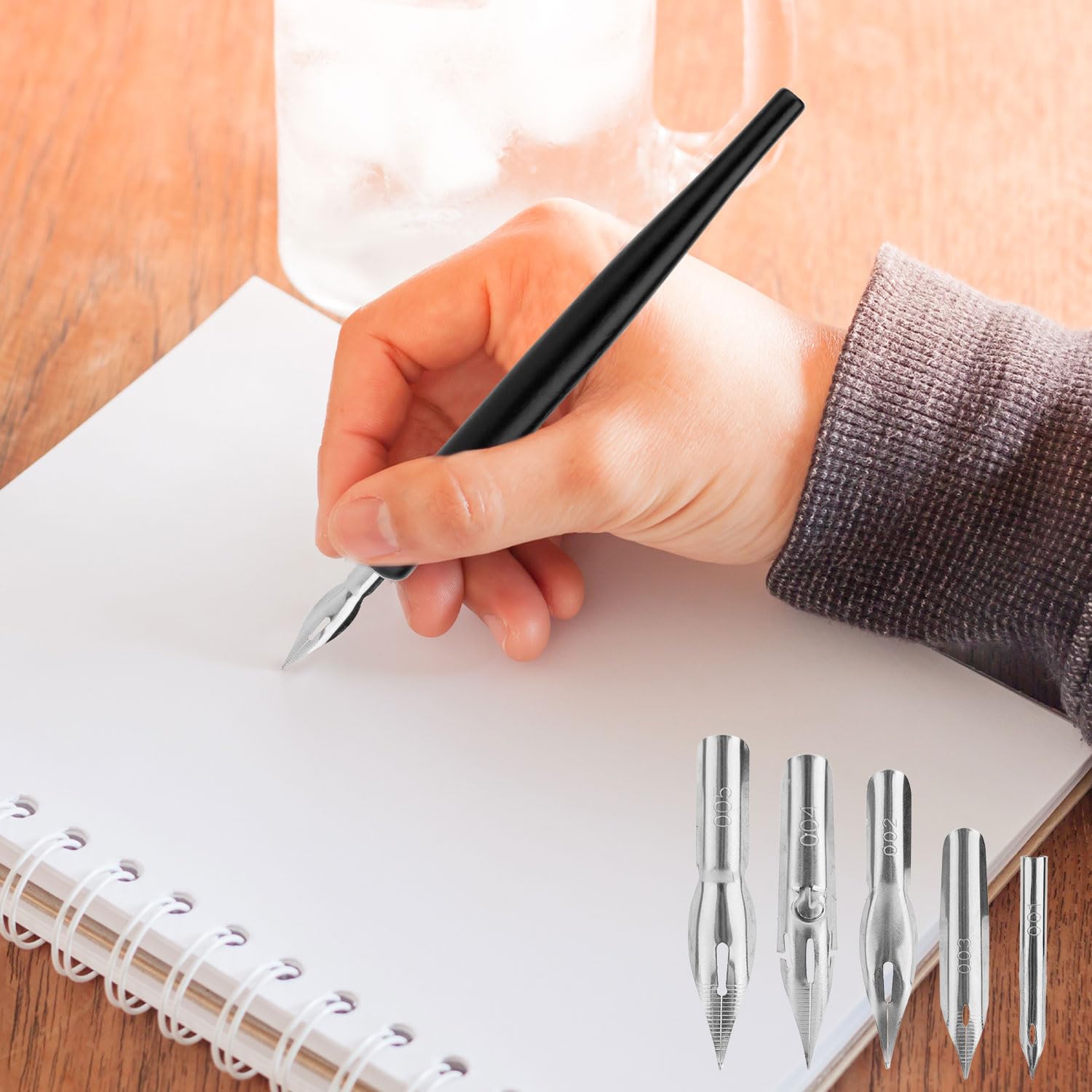 Coffret de Plumes Dessin avec 2 Porte-Plumes en Bois et 10 de Rechange en Acier Inoxydable, 5 Styles pour Porte pour Calligraphie Dessin Écriture Croquis et Signature