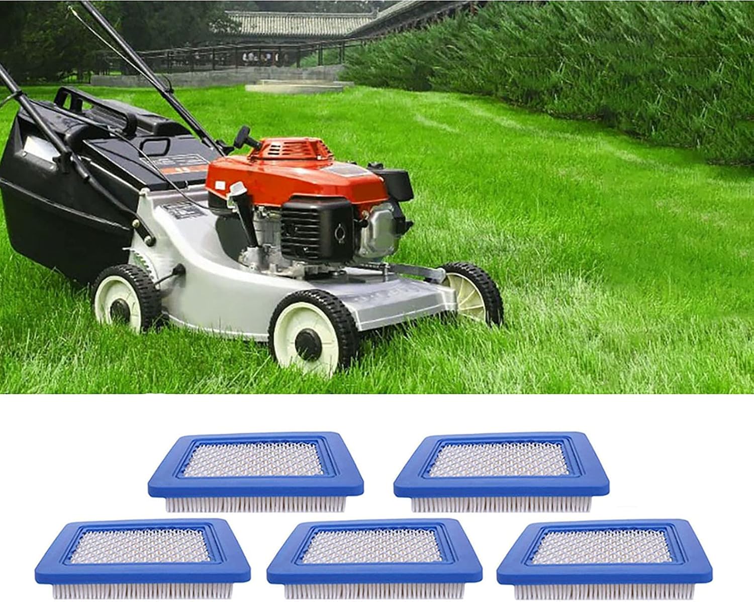 5 Pack 491588s Air Filter Compatible for Briggs and Stratton 491588, Toro 20332, Craftsman 3364 with 2 Spark Plugs ,Premium Lawn Mower Air Cleaner Cartridge by KAKO
