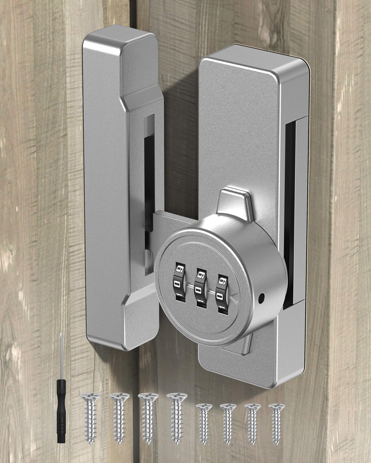 BiceNoning Sliding Barn Door Lock, 3-Digit Password Keyless Closet Door Lock, Zinc Alloy Pantry Door Latch with 90/180-Degree for Fence Cupboard Outdoor Closet Bathroom (1, Silver)