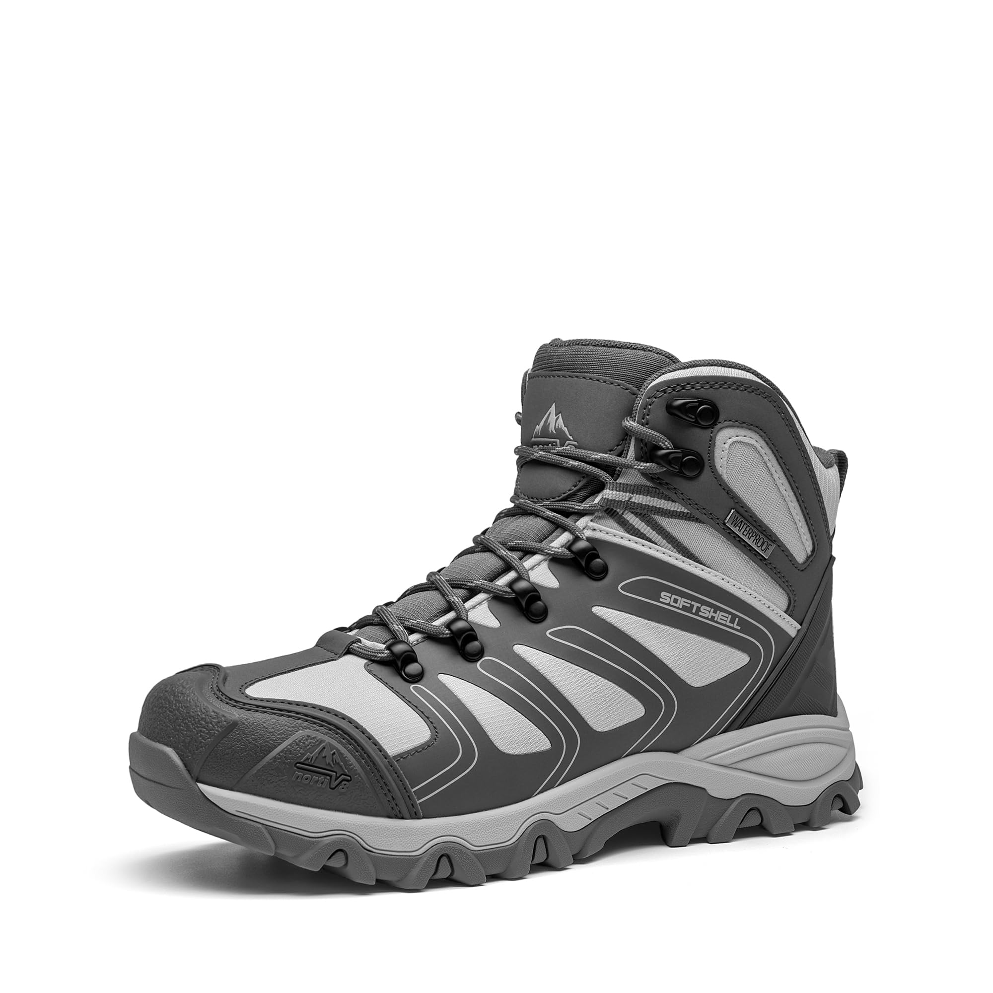 NORTIV 8 Men's Ankle High Waterproof Hiking Boots Outdoor Lightweight Shoes Trekking Trails Armadillo (Light Grey, 8.5)