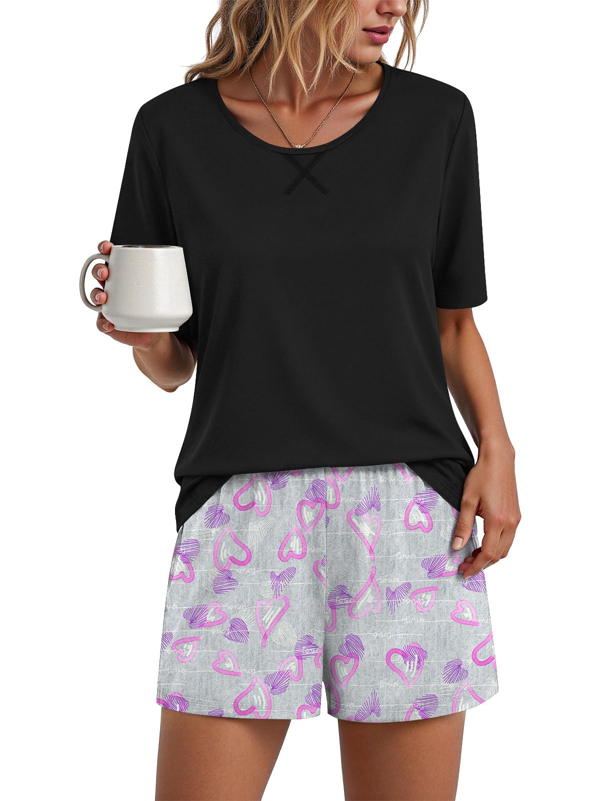Findsweet Pajama Set for Women 2 Piece Lounge Set Soft Sleepwear Summer Casual Short Pjs Sets with Pockets M-3XL