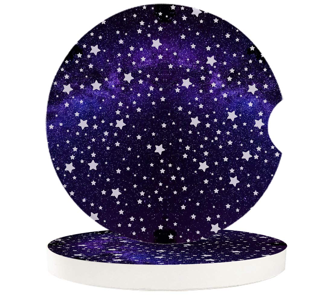 Vibiliyou Absorbent Night Ceramic Car Cup Holder Coasters,2 Piece Set,with Cork Base,Stars Pattern in Galaxury Style,Designed to Keep Your Car Clean and Dry