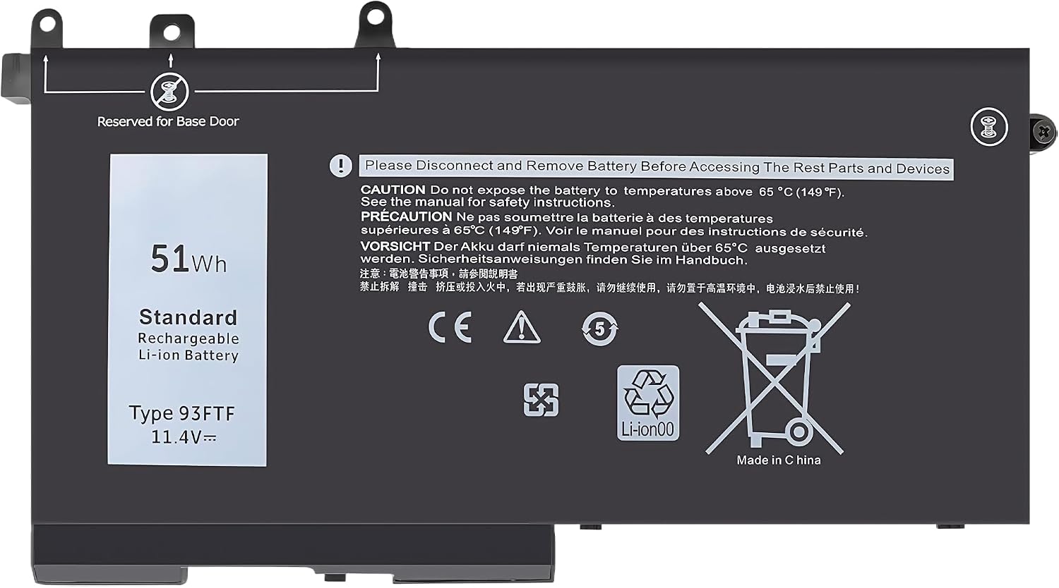 51Wh 93FTF Battery Replacement for Dell Latitude 5580 5480 5490 5590 5280 5290 5288 5488 5591 5491 5495 E5480 E5580 E5490 E5590 D4CMT 083XPC 83XPC 4YFVG High Performance