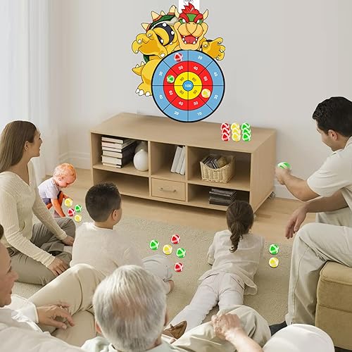 Miniatura 4 de Mario Party Game Favors, tablero de dardos grande de Mario de 21 pulgadas para niños con 12 bolas adhesivas, juego de fiesta deportivo para