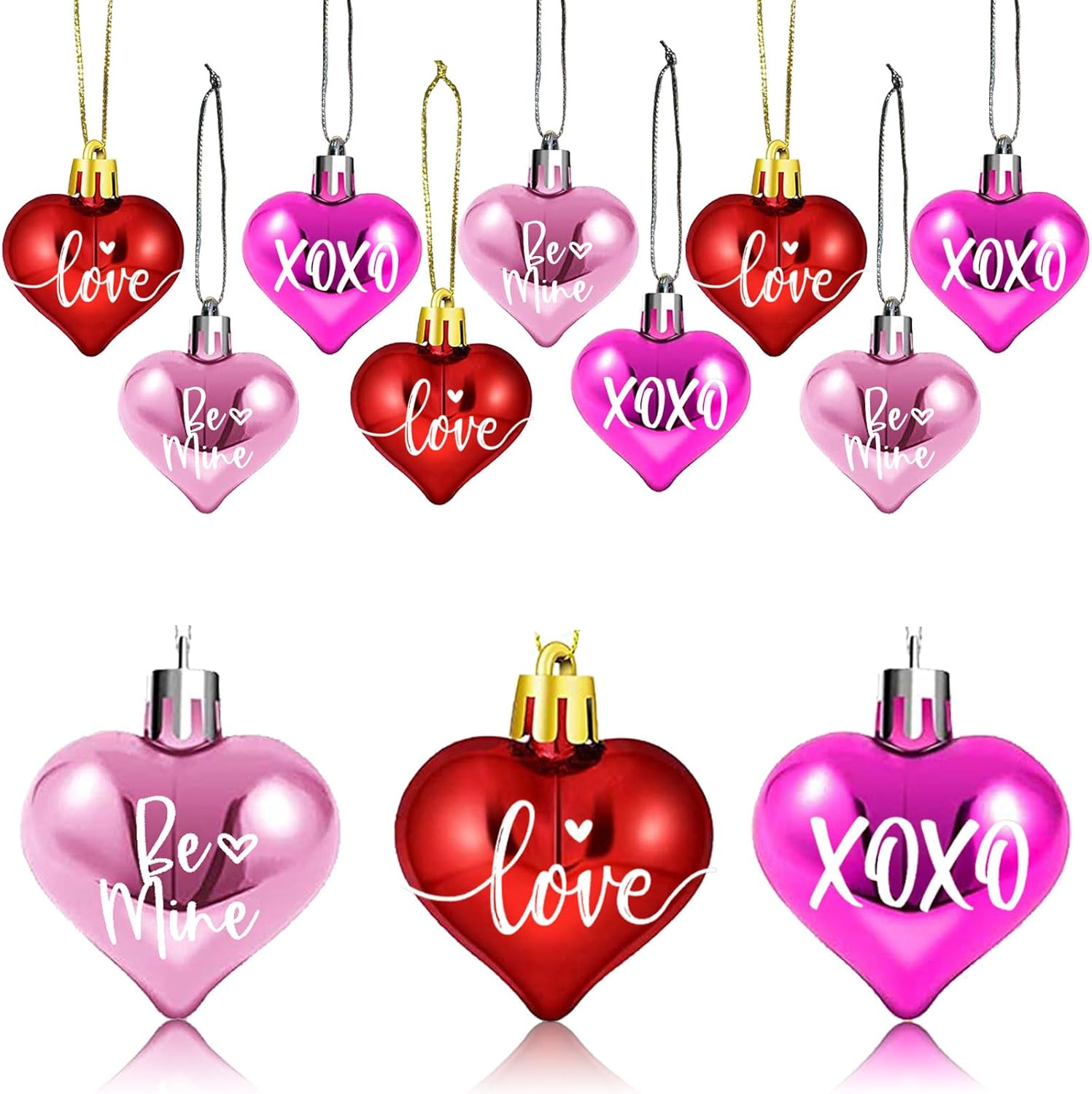 Valentines Tree Decorations, 24 Pcs Heart Ornaments for Christmas Tree