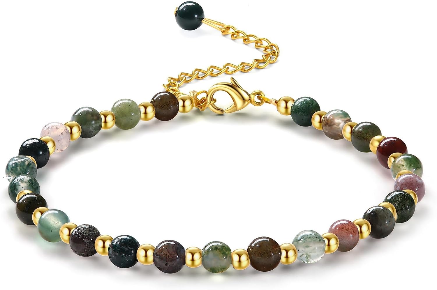 14K Gold Plated 4mm Natural Stone Adjustable Bracelet for Women ，Gem Charm Jewelry