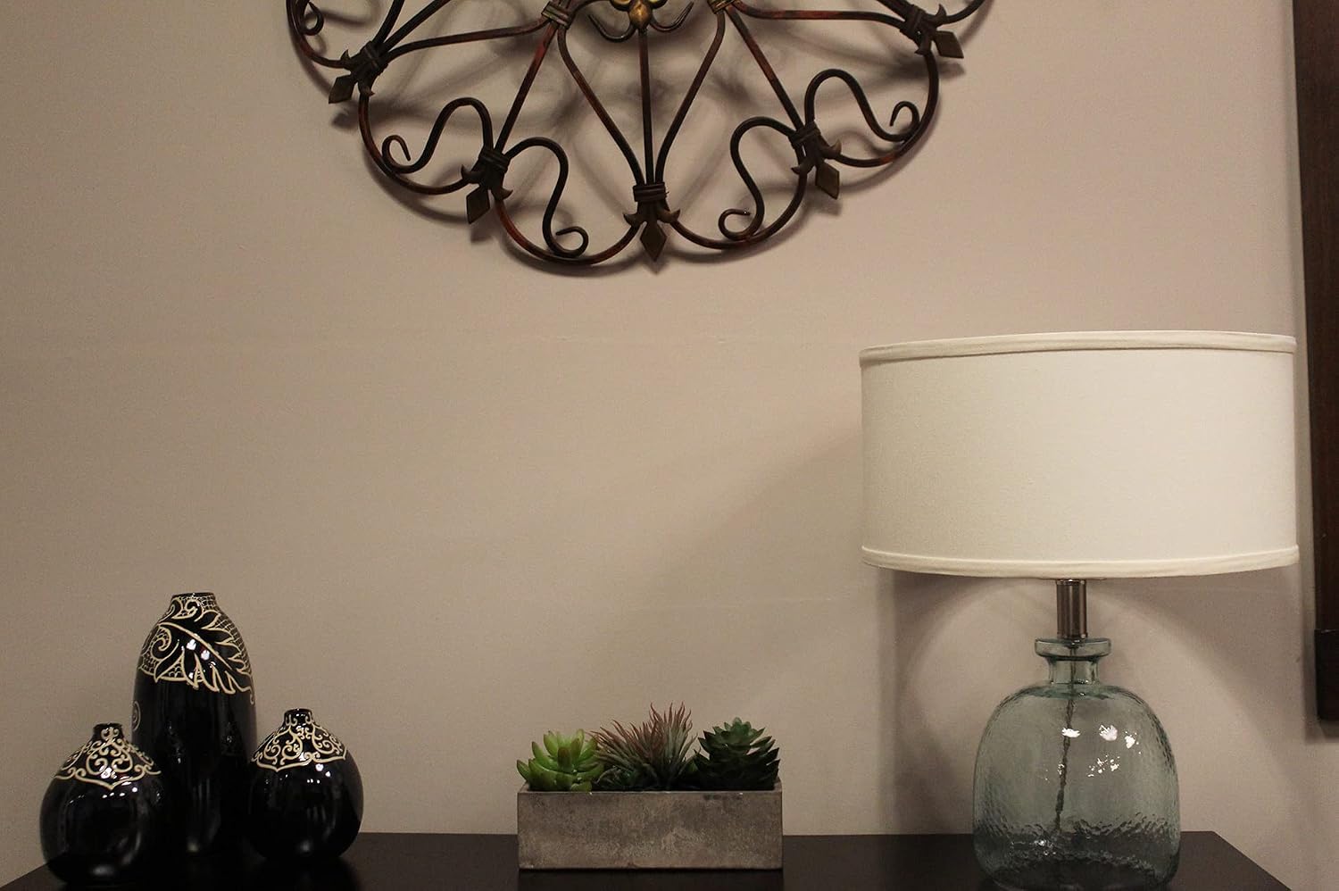 FenchelShades.com 14" Top Diameter x 14" Bottom Diameter 7" Height Cylinder Drum Lampshade USA Made (Linen Cream)