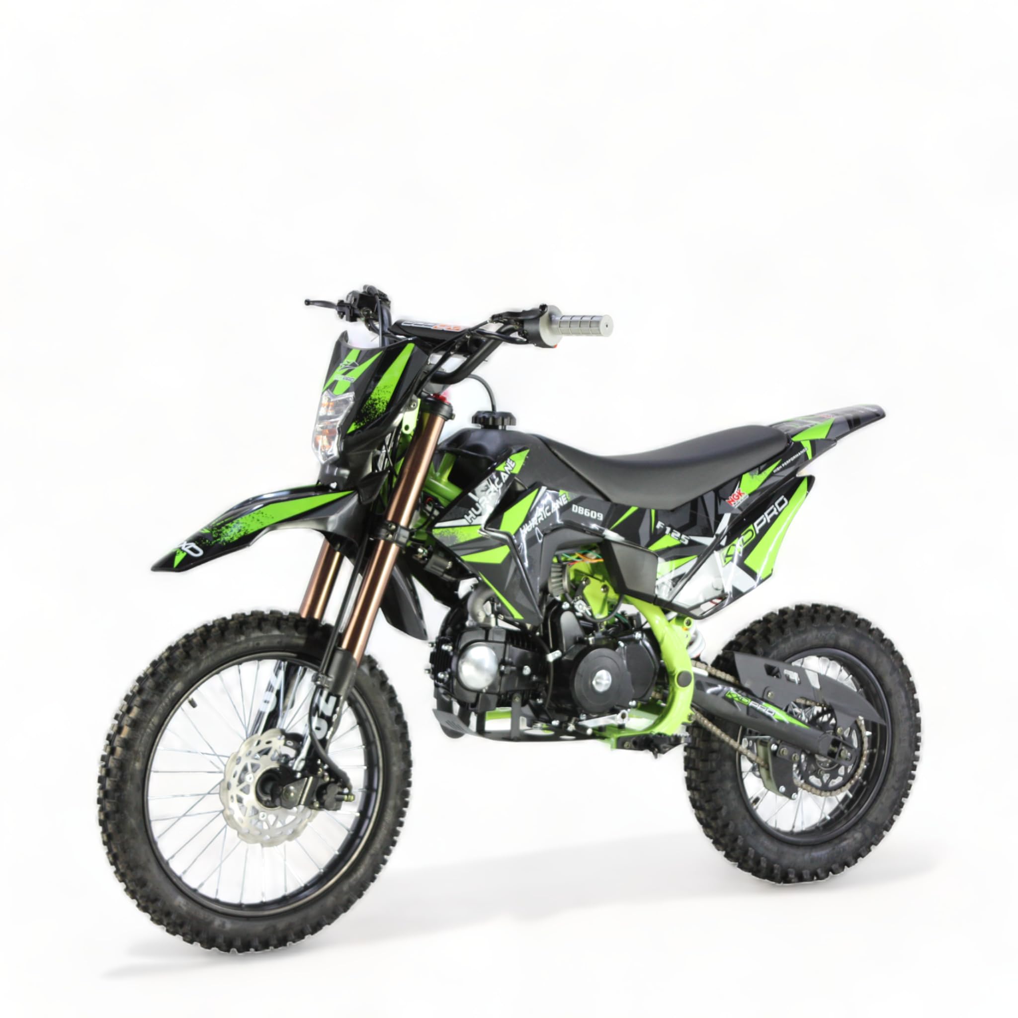 KXD 607-609-612 17/14" 125ccm /140cc Dirt Bike Dirtbike CrossBike Enduro pocket Pitbike Motocross Motorrad Vollcross enduro Scheinwerfer (Grün, KXD 609 125ccm 17/14" 4T K&E-Starter Hurrican)