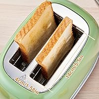 Vista 3 de Green Cute Retro Toaster 2 Slice with 1.58" Wide Slots, with Stainless Steel Lid, with Warming Rack, Preheat, Defrost, Countdown Timer Display 2025
