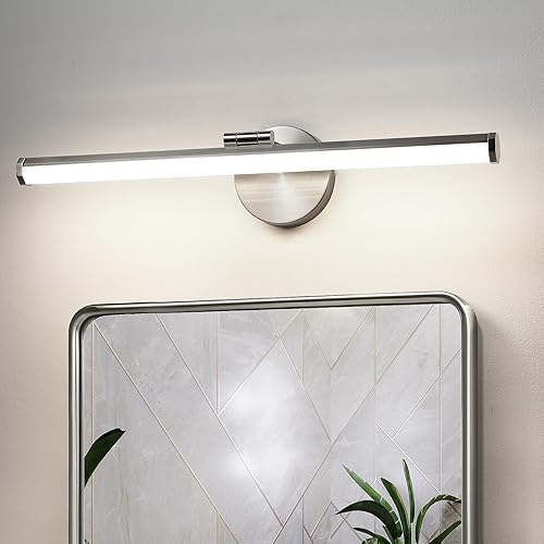 KAISITE Lámpara de baño sobre espejo de 22 pulgadas de níquel cepillado, lámpara LED regulable, giratoria, barra de luz moderna para baño, 18 W,