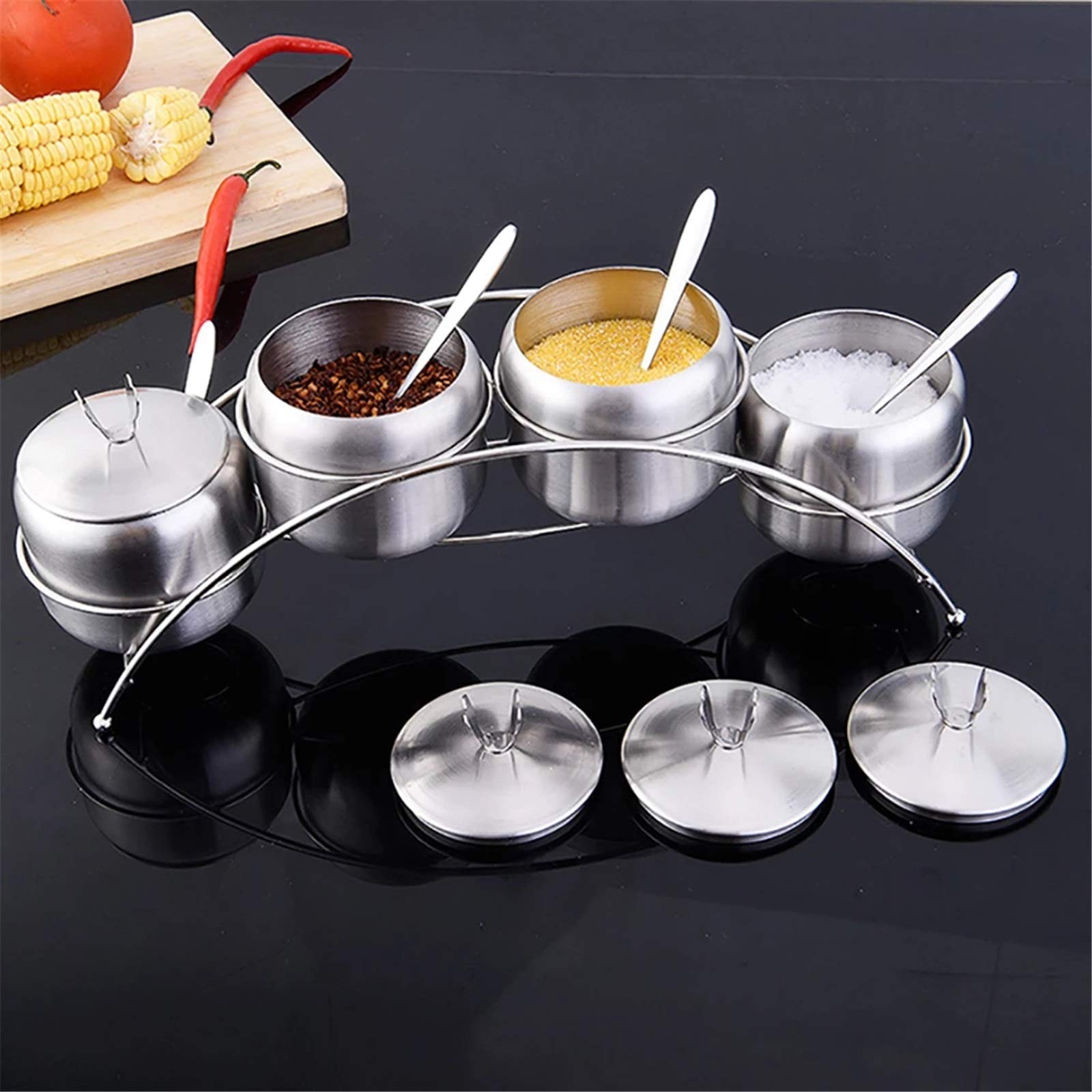 SAeWare Estante de especias de acero inoxidable para especias, organizador de condimentos, estante de cocina, plateado, 36 cm, plateado, 36 cm
