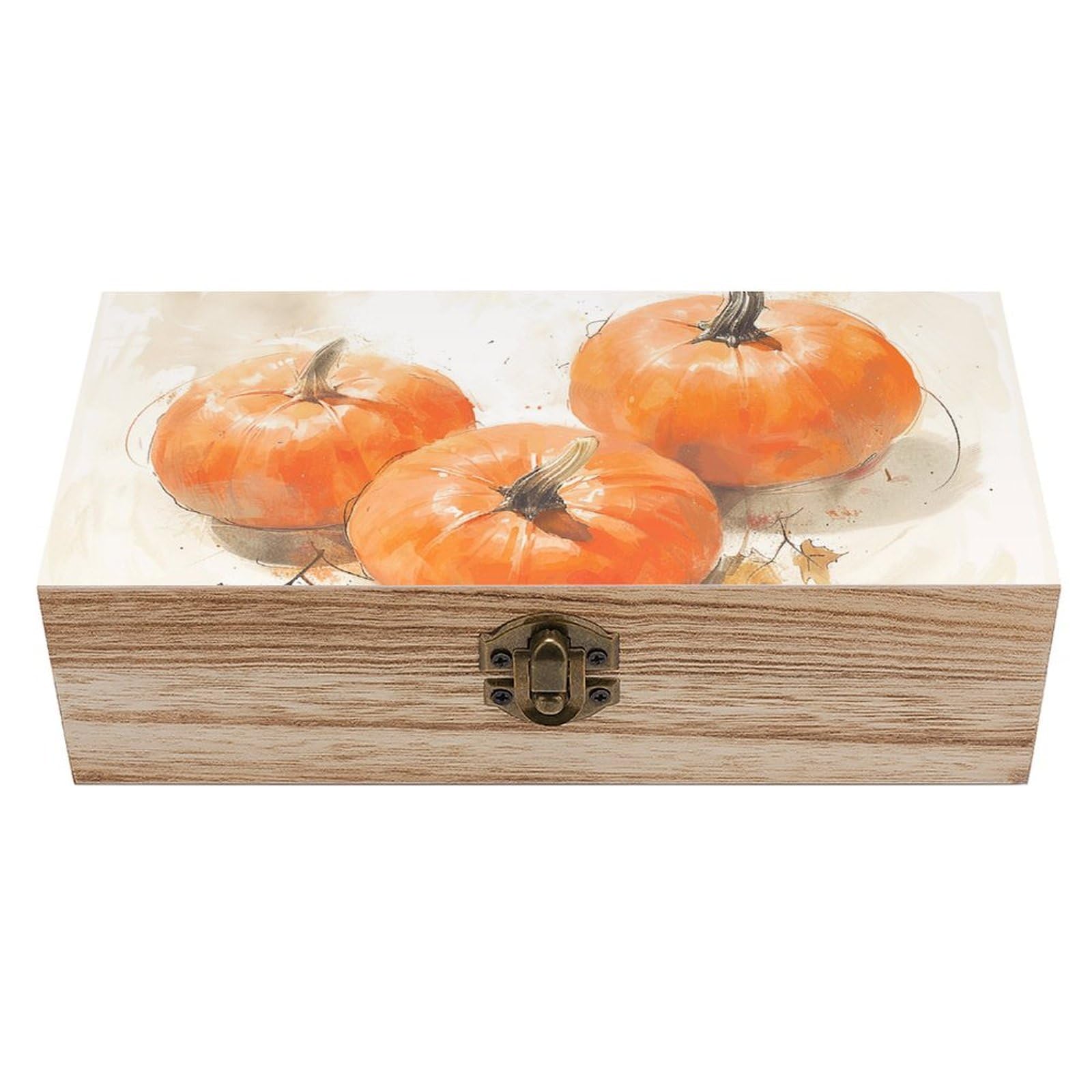 HLBSDM Vintage Wooden Storage Box Three Round Pumpkins Keepsake Box for Jewelry Photos Letters Elegant Desktop Organizer for Home Office Decor