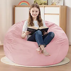 Homguava 2FT Bean Bag Chair: 2' Bean Bags with Memory Foam Filled,Comfy Beanbag Chairs Round Bean Bag Sofa with Dutch Velvet Cover-Light Pink