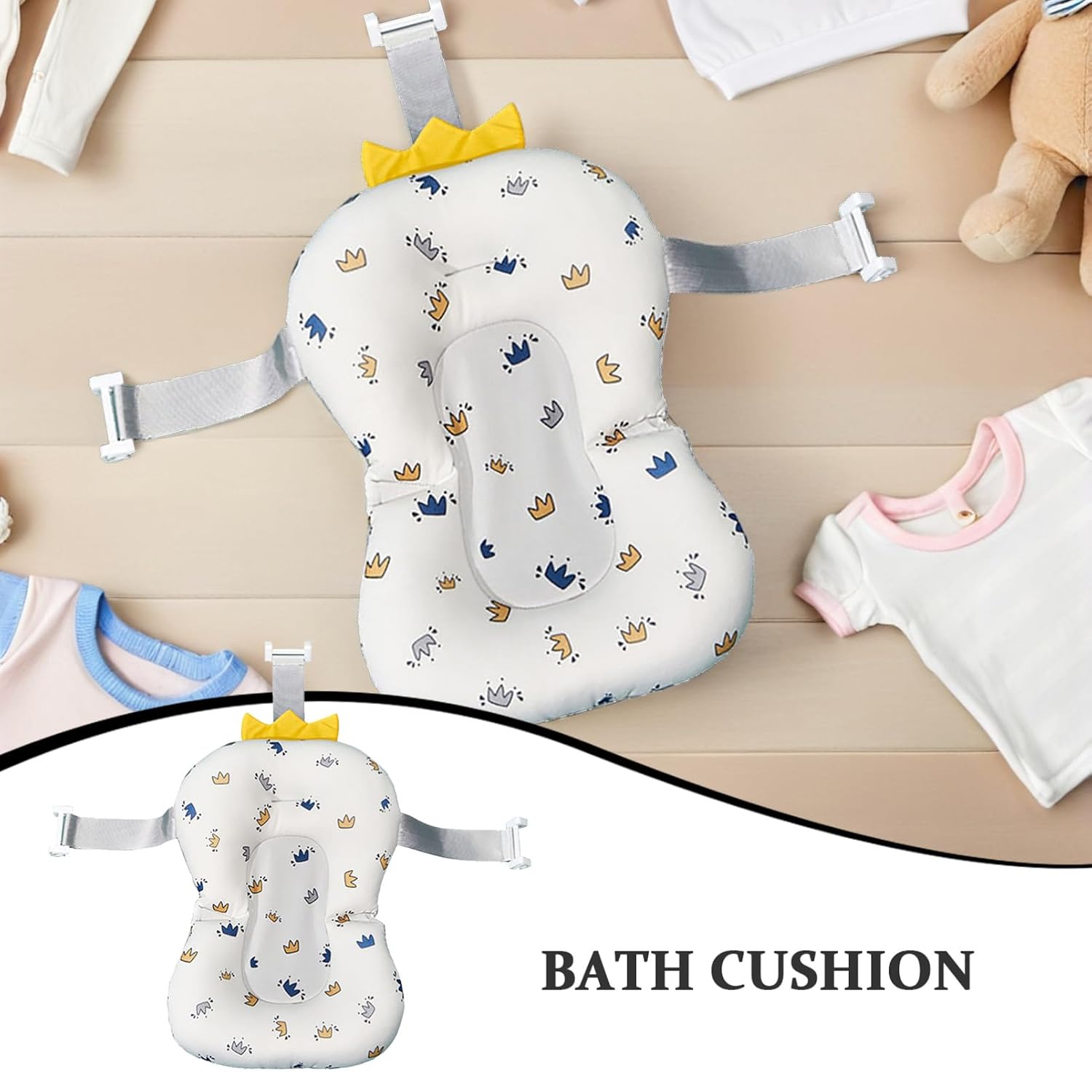 Bath Cushion Floating Bathtub Seat for Newborns and, Breathable Mesh Cushion with Supportive Design for Summer Bathing, Non-Slip Sink Bath Pad, White