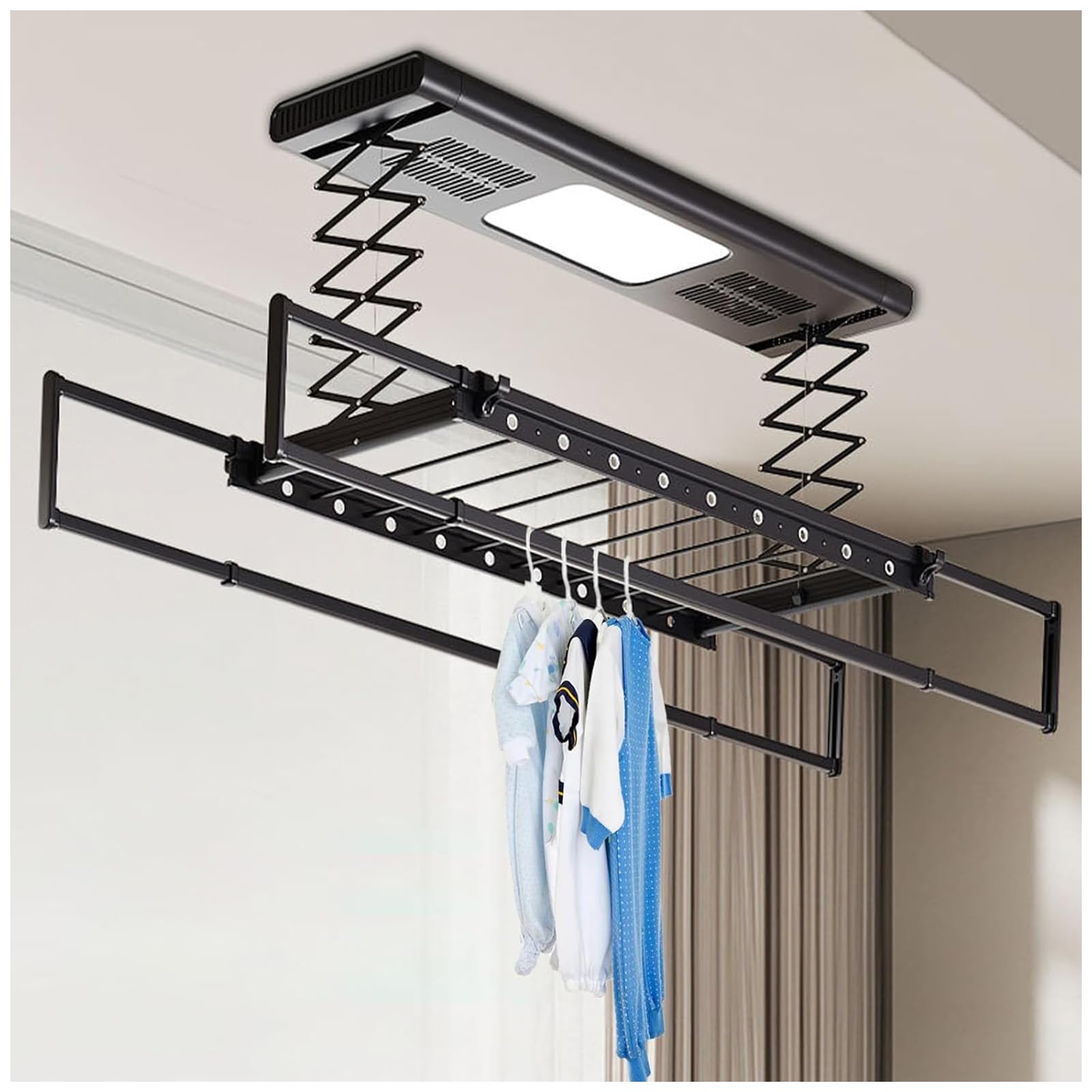 Stendibiancheria Pieghevole Salvaspazio, Stendibiancheria da Pavimento con Treppiede, Stendibiancheria Portatile Pieghevole Salvaspazio, Telecomando A Soffitto-Mo,3