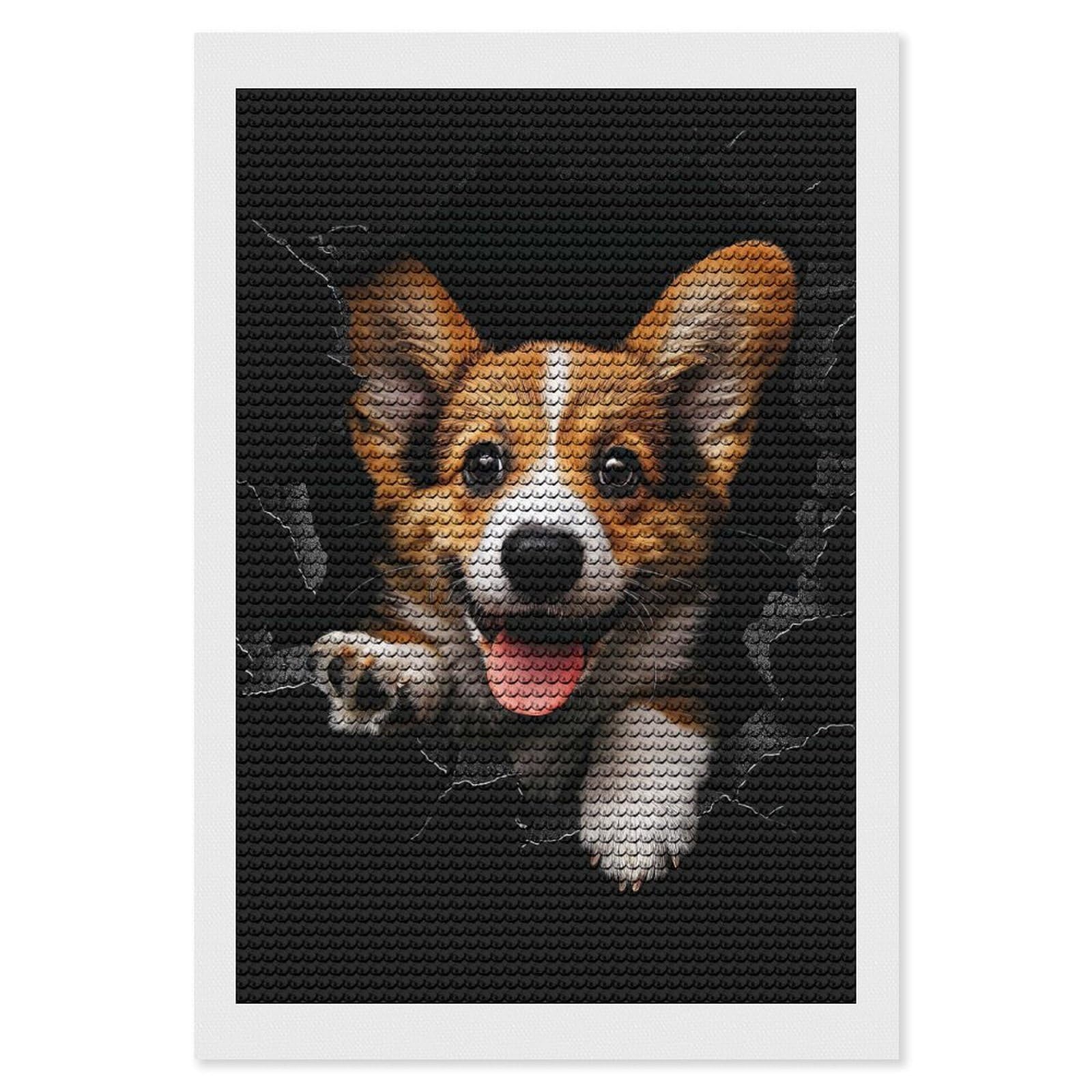 Junmoney Pemproke Welsh Corgi Diamond Art Canvas 8"x12", for Family Craft Time, Creative Leisure Activity, Living Room Decor, Festive Craft Gift