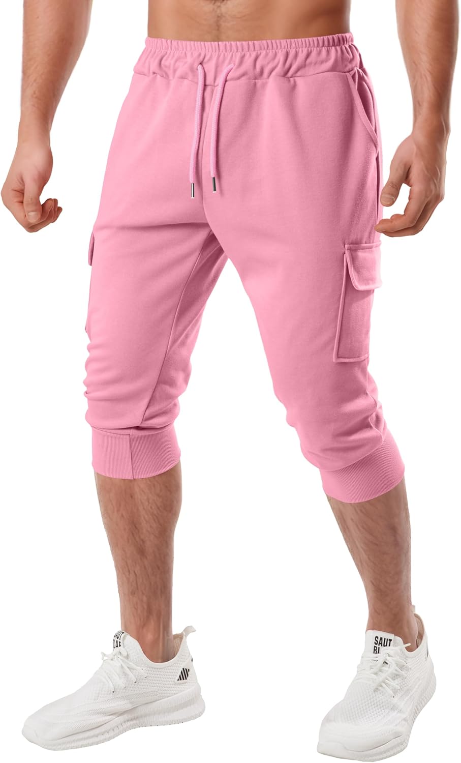 Ohoo Men's 3/4 Capri Joggers Pants Slim Fit Lightweight Yoga Running Workout Active Pants Casual Wear