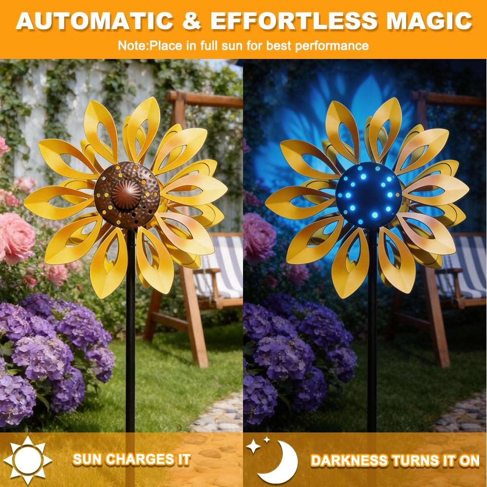 Einzigartige und Magische Metall Windmühle, 3D Metall-Windmühle, Edelstahl Windrad GartenMetall, MagischeWindmühle, Wind Spinner Garten für Garten, Terrasse, Landschaft Dekoration (Gold, B)
