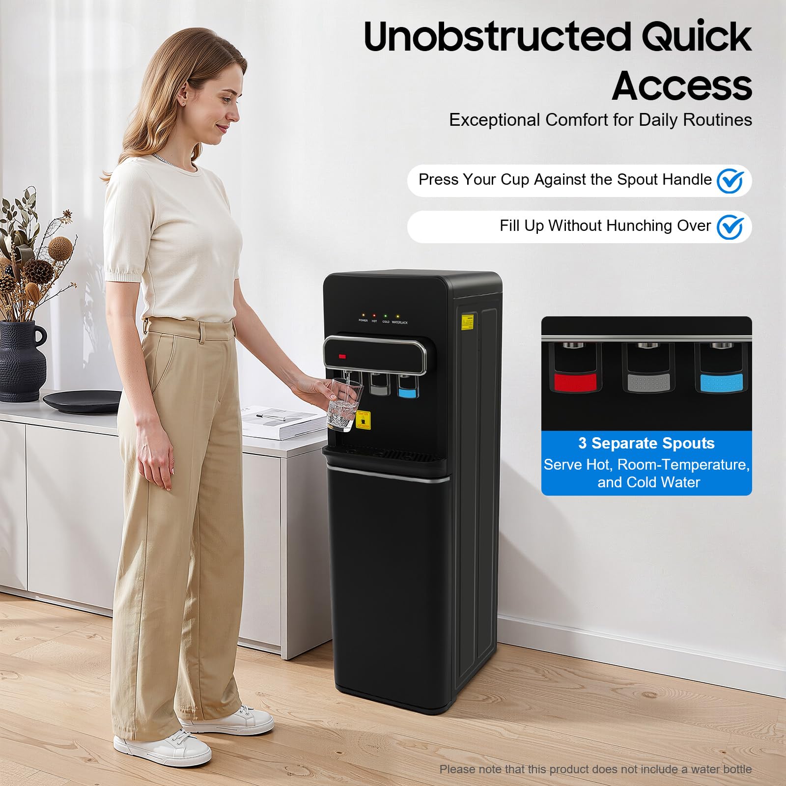 550W Bodenstehender Wasserspender, Kalt Heiß 85-95℃ Doppelfunktion Stand-Wasserspender Schwarz, Bodenbefüllung Heißwasserspender für Zuhause, Büro, Küche