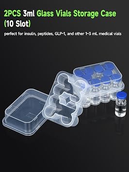 2-Pack Peptide Case for Fridge, 3ml Vial Holder for Refrigerator, 10-Slot Insulin & Peptide Holder Each, Transparent 1-3ml Vial Storage Case for Diabetic Care