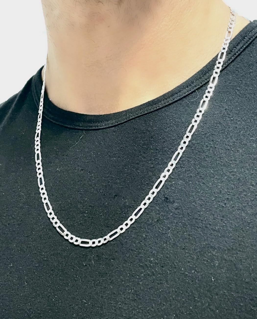 Aka Gioielli - Catena Maglia Figaro 4.4mm in Argento Sterling 925 Rodiato - Collana Uomo Donna Lunghezza: 45 50 55 60 65 70 75 cm