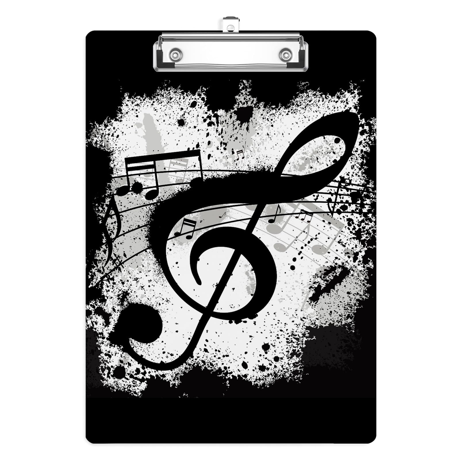 Black Music Note Clipboard, Decorative Clip Board with Metal Clip Cute Plastic Clipboards A4 Standard Size 8.5" x 12.5" for Nurses, Students, Office