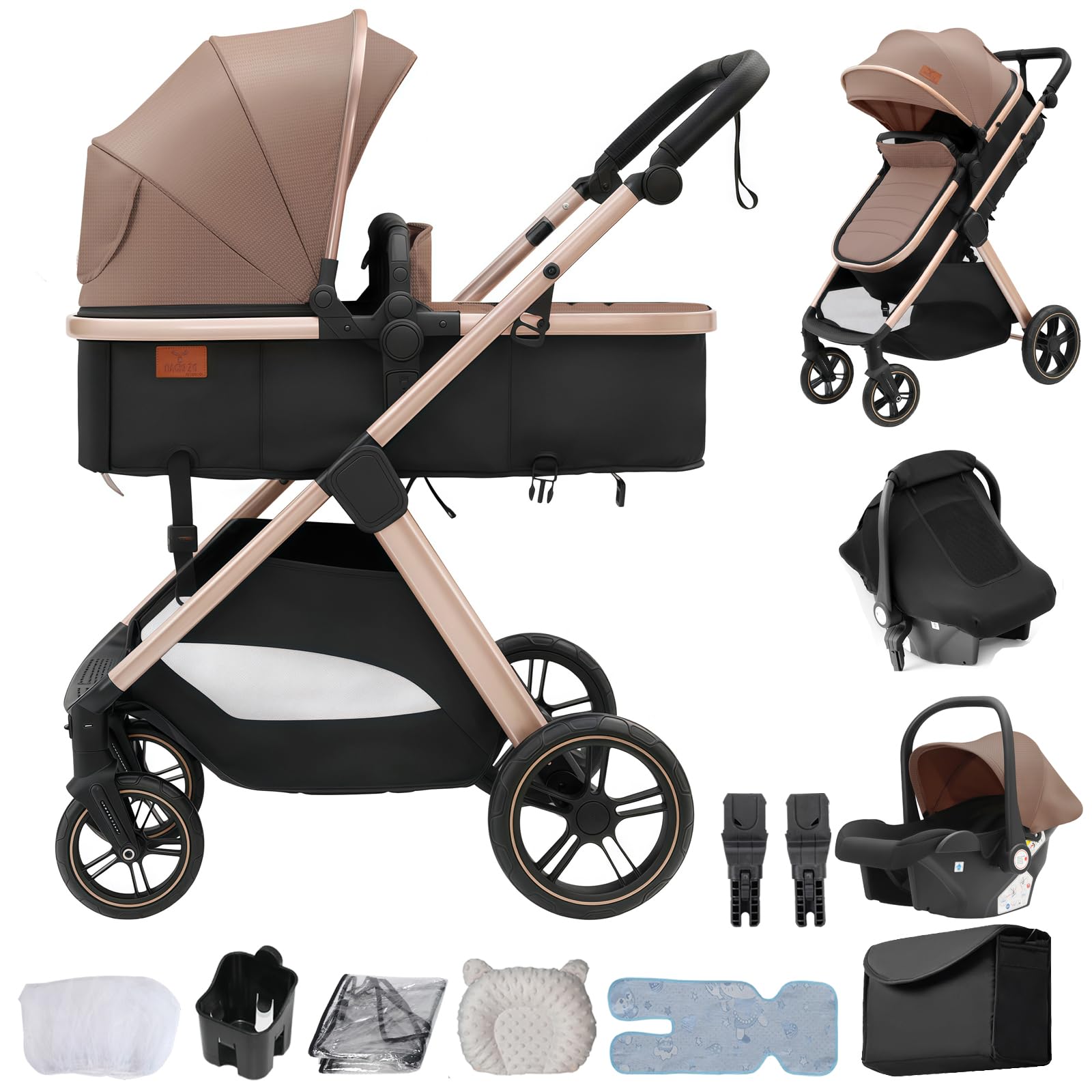Travel System 3 in 1, from Newborn to Toddler, All-Terrain, One-Hand Fold, High-seat Baby Stroller, Convertible Pram — view 19