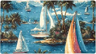 Non Slip Bathtub Mat Sailboat Coconut Tree Bathroom Shower Tub Mats with Suction Cups and Drain Holes for Kids and Adults 15.7x27.9 in