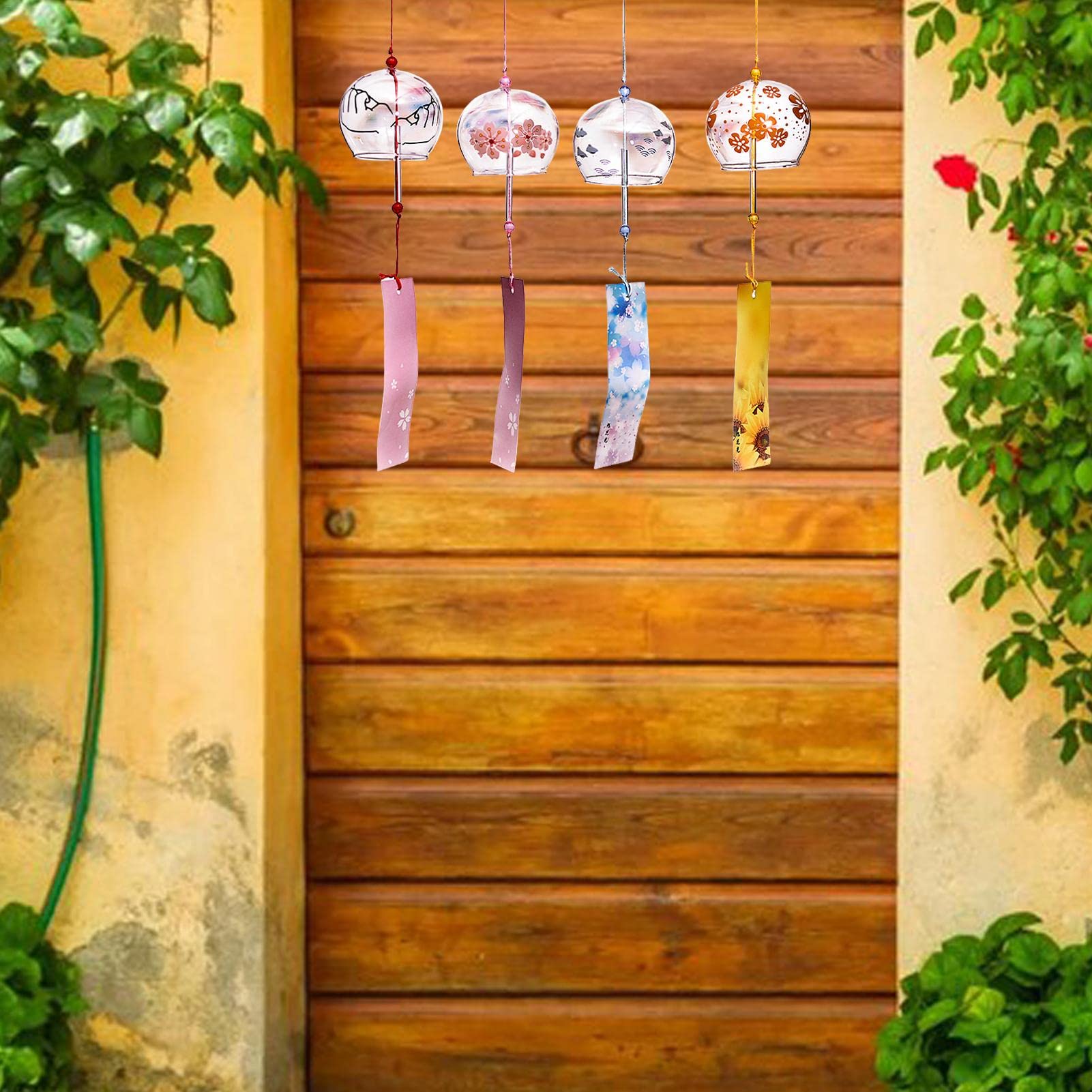 4 campanelli a vento per giardino, campane a vento in vetro giapponese, ciondolo in stile giapponese per esterni, interni, decorazione per giardino, regalo di compleanno