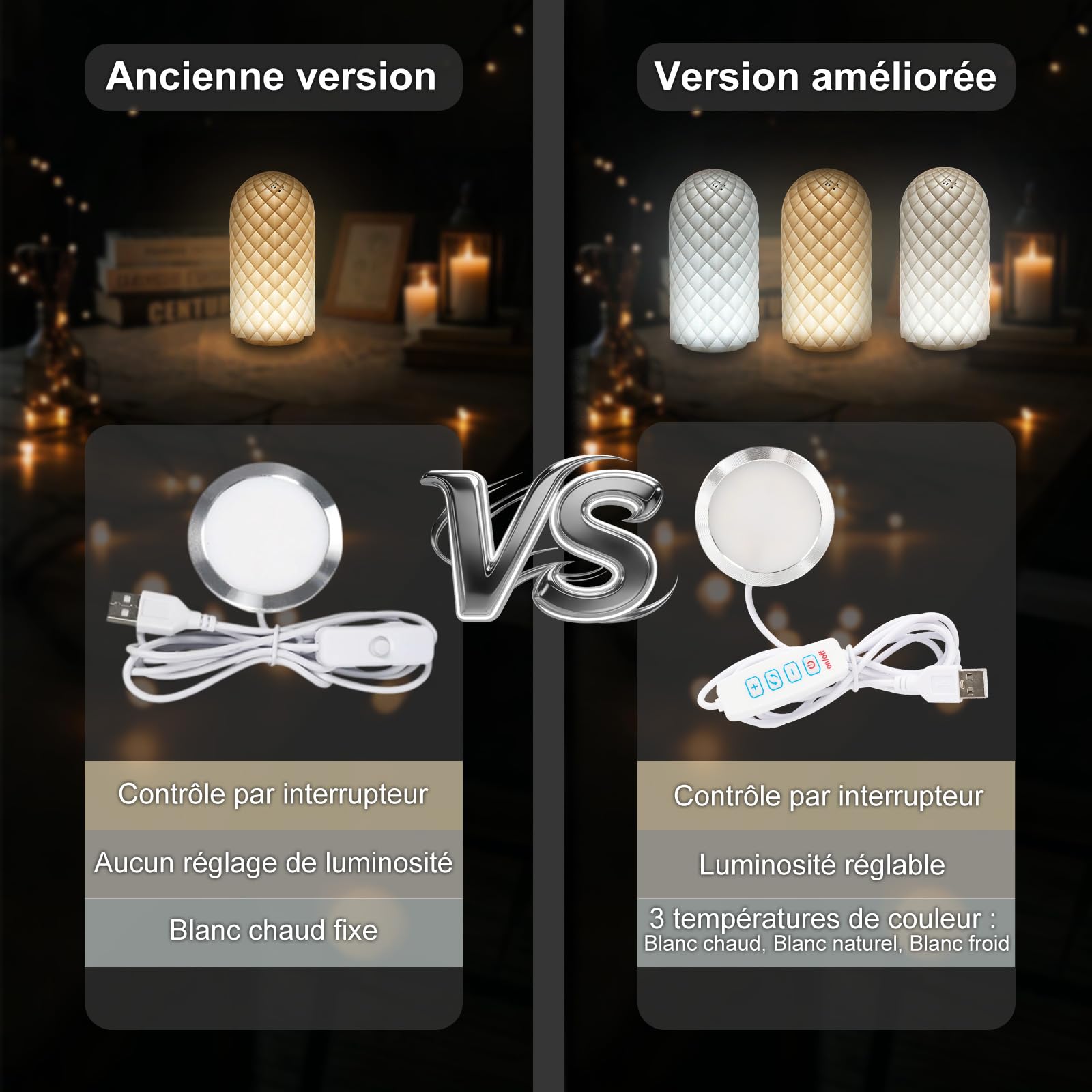 5 pièces Kit de lampes LED 001, 3 couleurs LED Lamp Kit pour Bambu Lab P2S X1 P1P A1 H2C, compatible Anycubic imprimante 3D, pièces détachées DIY, 5V USB, lumière chaude 3000K