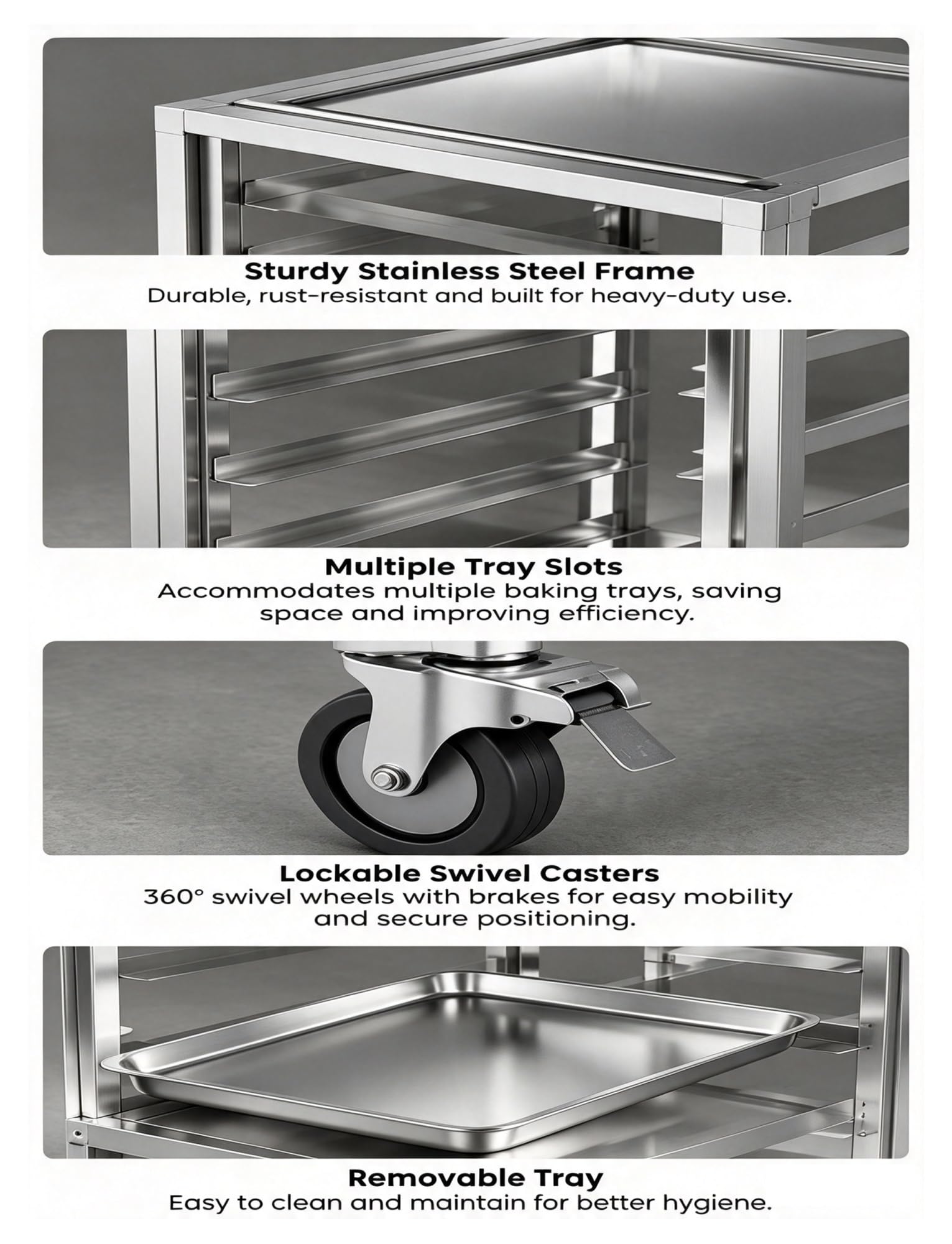 Carro de Aluminio para Bandejas de Hornear con Ruedas | Estructura de aluminio; diseño de múltiples niveles; fácil transporte; para panaderías y cocinas(9-layer closed)