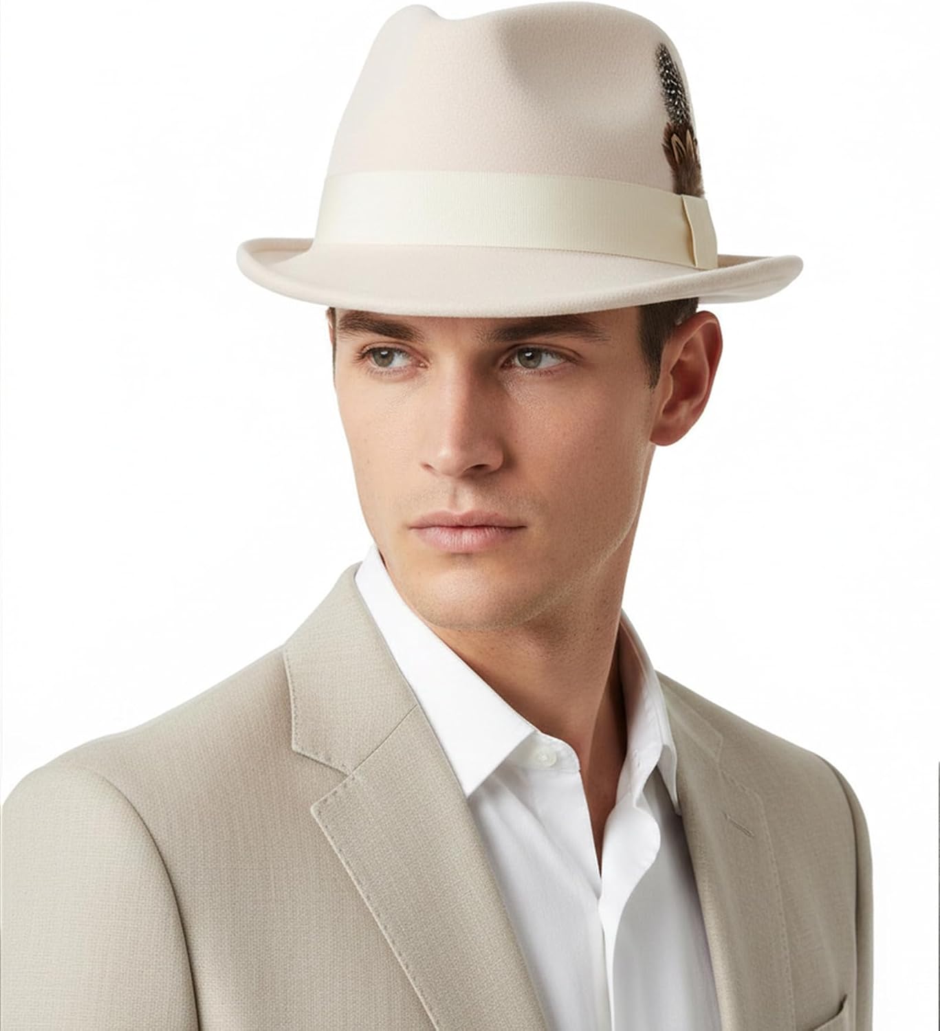 Lisianthus Short Brim Fedora Unisex Trilby Hat with Feather Band | for Men & Women, Breathable & Lightweight, Vintage & Classic, Adjustable Size, Manhattan Hat for 1920s, Gatsby Costume