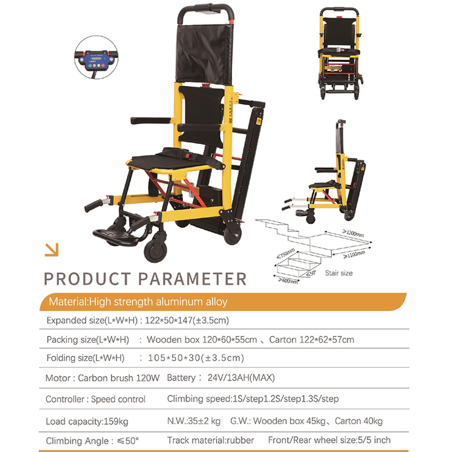 Qiang 120W Fauteuil Roulant électrique pour Monter Escaliers,Machine Intelligente pour Monter Et Descendre Escaliers,pour Monter Escaliers Personnes âgées Handicapées