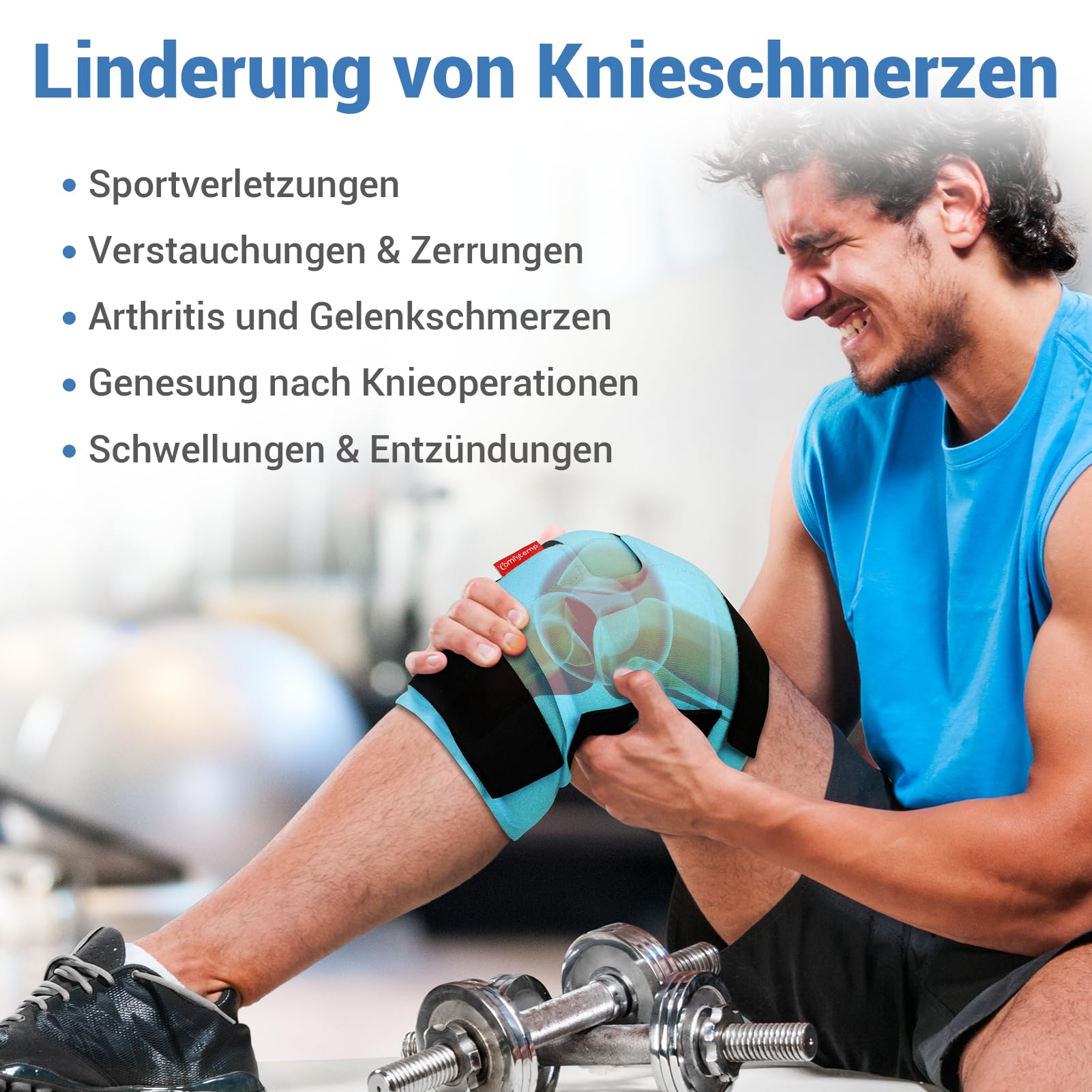 Comfytemp XXL - große Kühlmanschette Knie Waden Bein mit 4 Klettverschlüsse,30 x 60cm vollständig umhüllende Kühlbandage Kühlpad Gel zu Knieschmerzen,Kalt Warm Kompresse Kühlpack-XXL