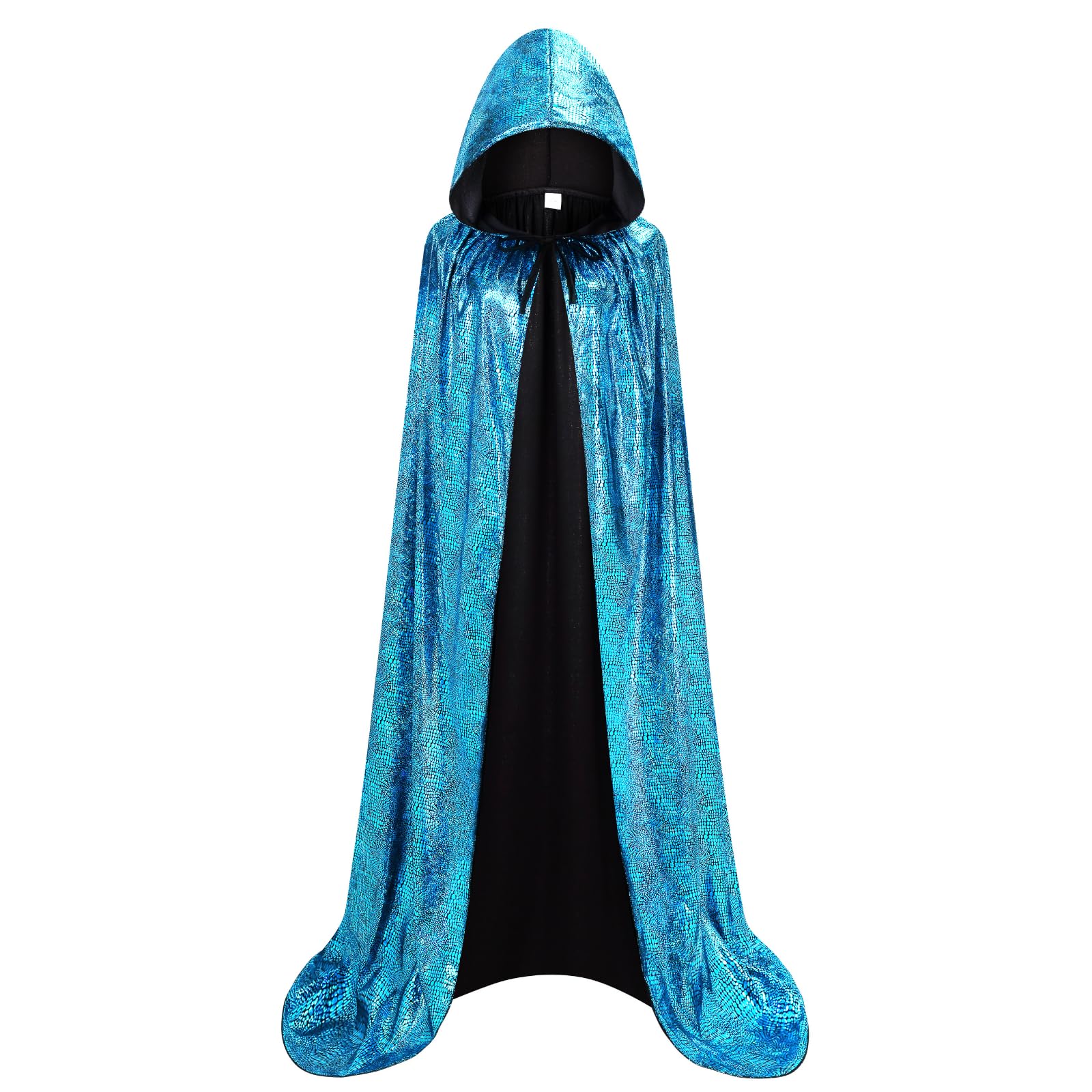 DELIVESS Womens Christmas Halloween Witch Cape Full Length Hooded Cloak Shiny Riding Hood Snake Costume Adult (59.05", Turquoise) โ image 1