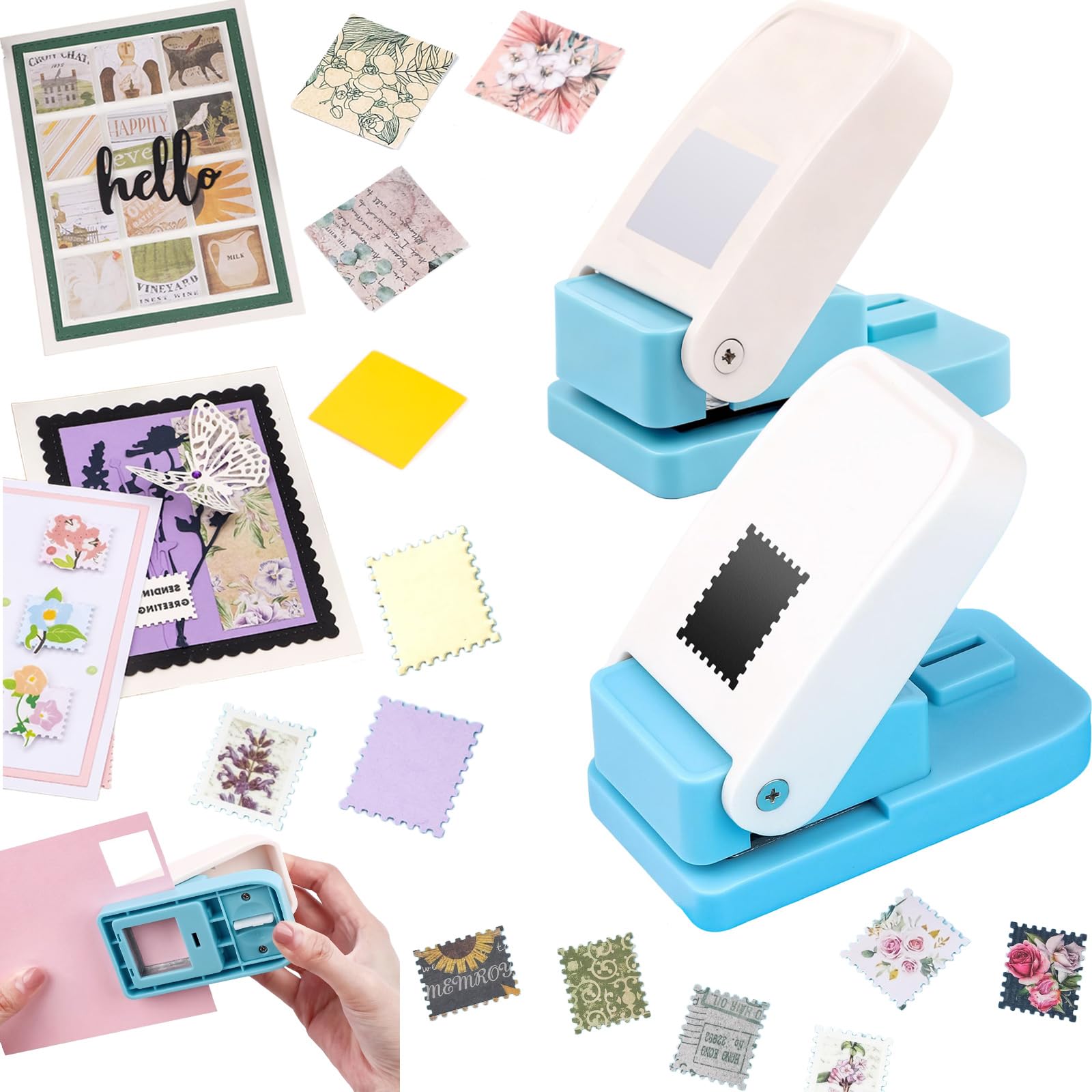 2 Stück Stempelstanzer, 2,5 x 2 cm, rechteckige Briefstempelformen und 2,5 cm quadratischer Bastellocher, Hebelwirkung, Bastelstanzer für Papierbasteln, Scrapbooking, Stanzer, Bastelbedarf, Werkzeuge